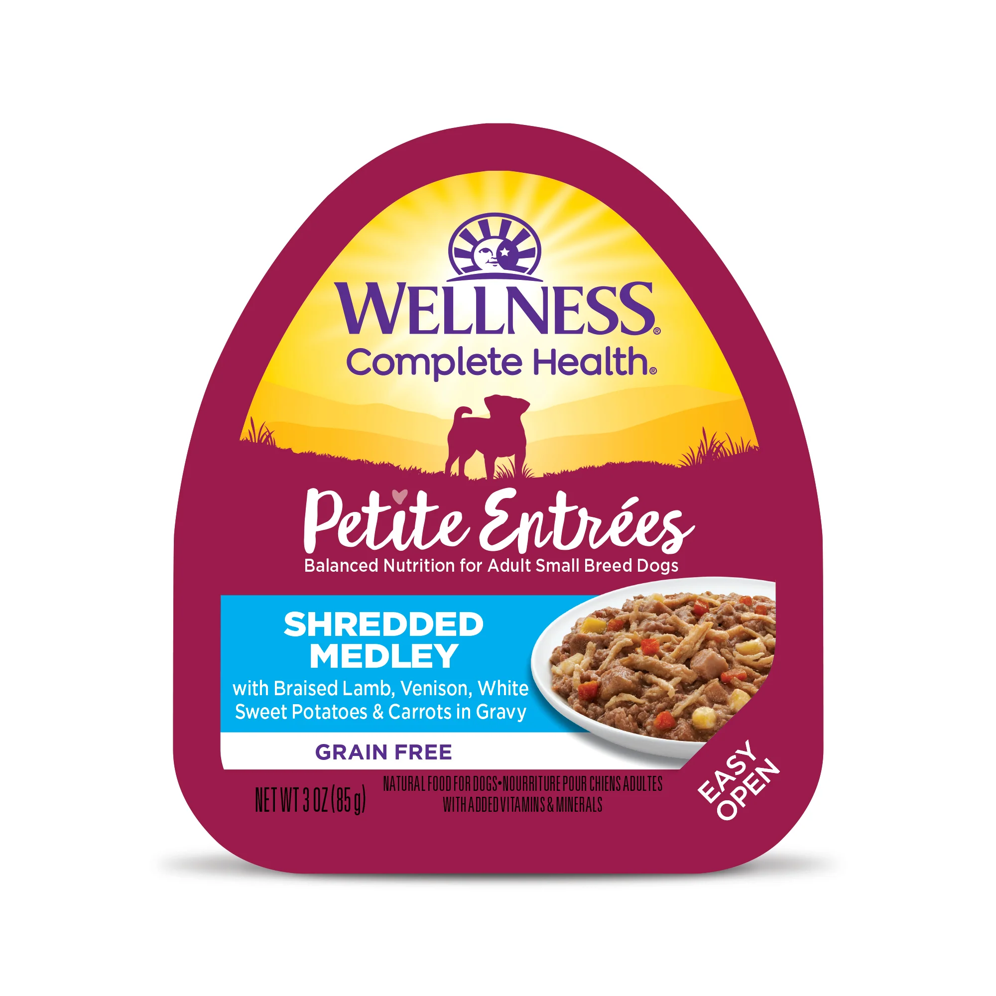 Wellness Petite Entrées Shredded Medley With Braised Lamb Venison White Sweet Potatoes & Carrots 3oz Cup - Image 1