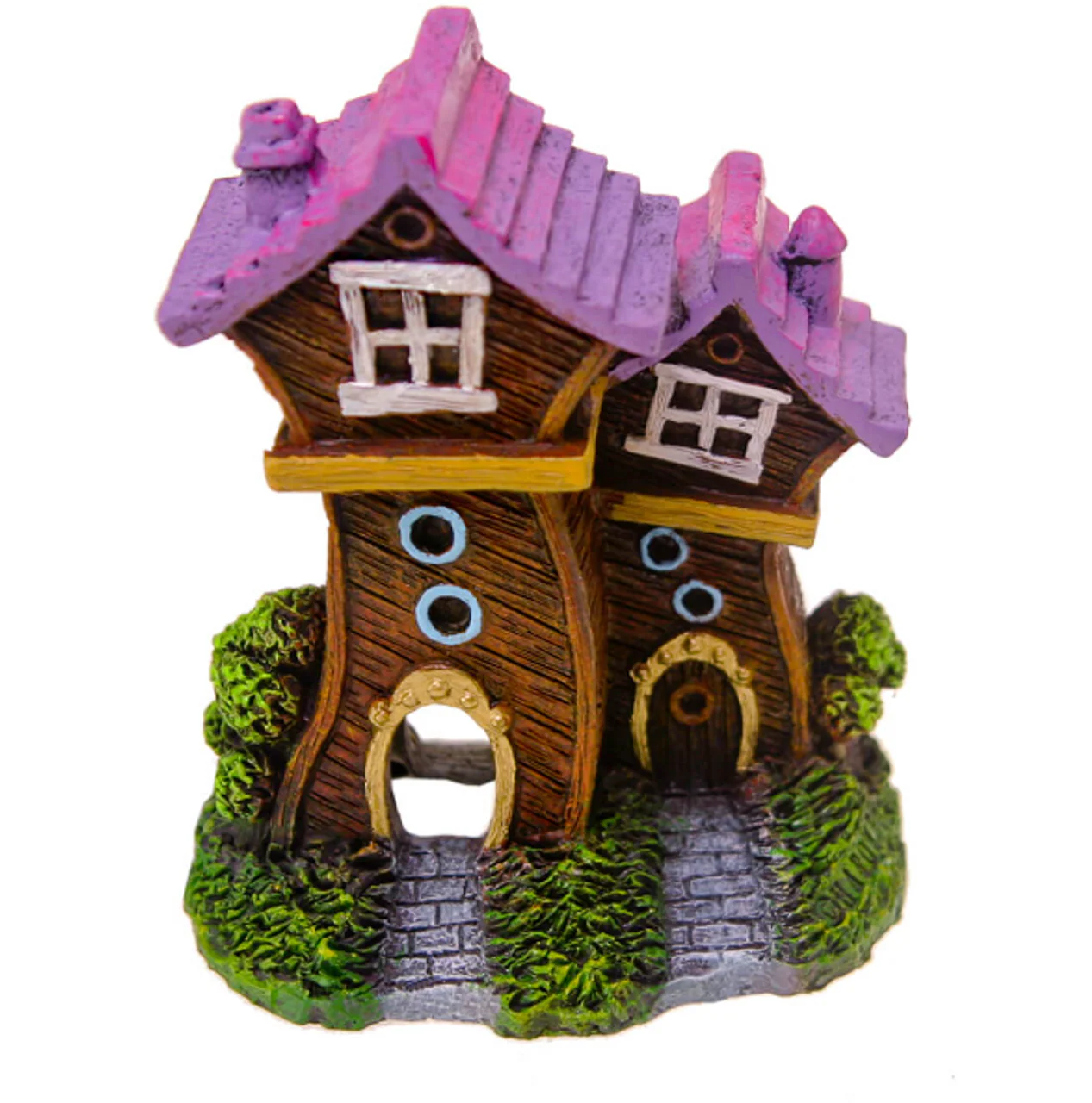 Blue Ribbon Exotic Environments Fun House Purple Roof Village Ornament - Image 1