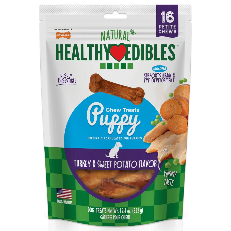 Nylabone Healthy Edibles Puppy Chew Treats Turkey Sweet Potato Petite 16ct - Image 1