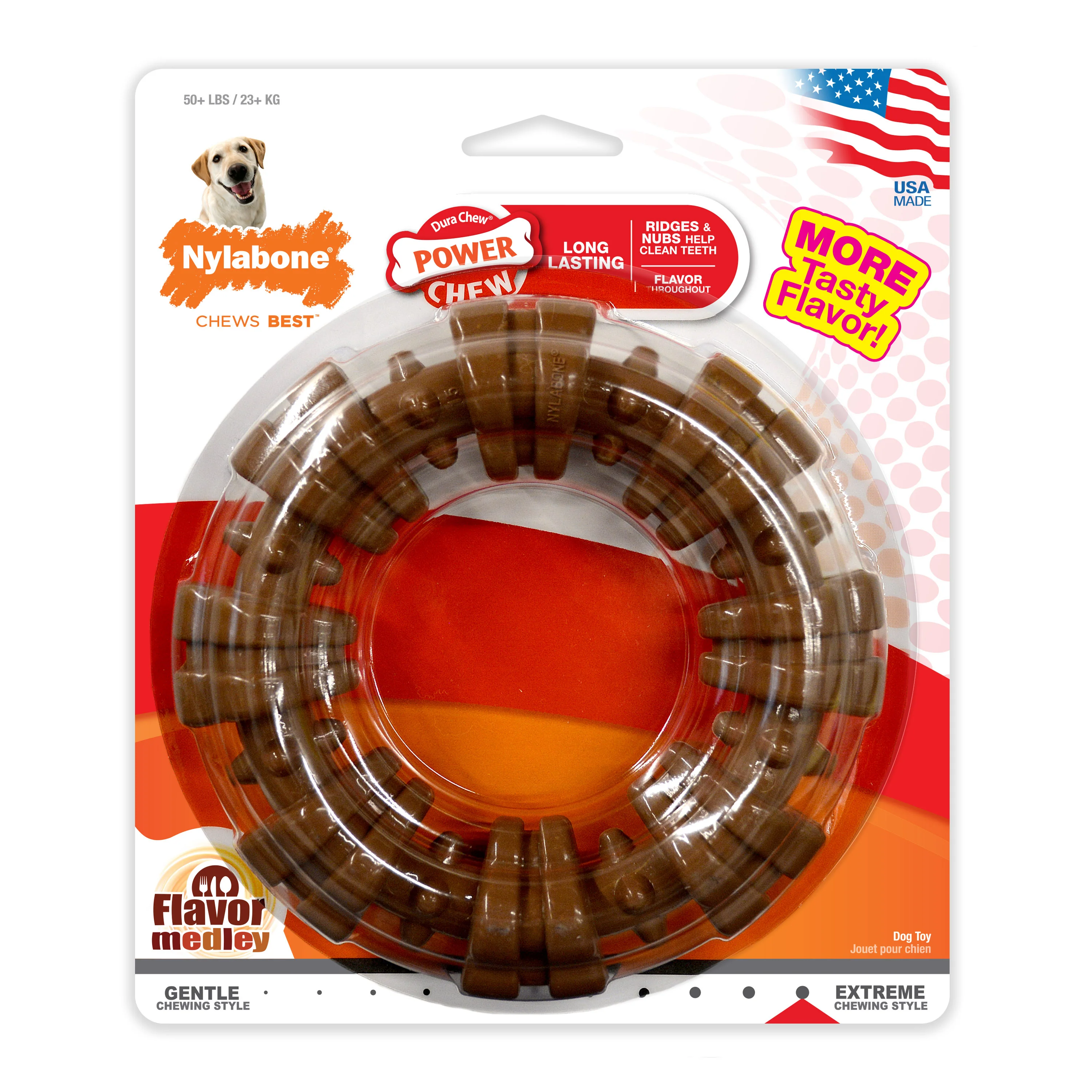 Nylabone Power Chew Textured Dog Ring Toy Flavor Medley X-Large/Souper - Image 1