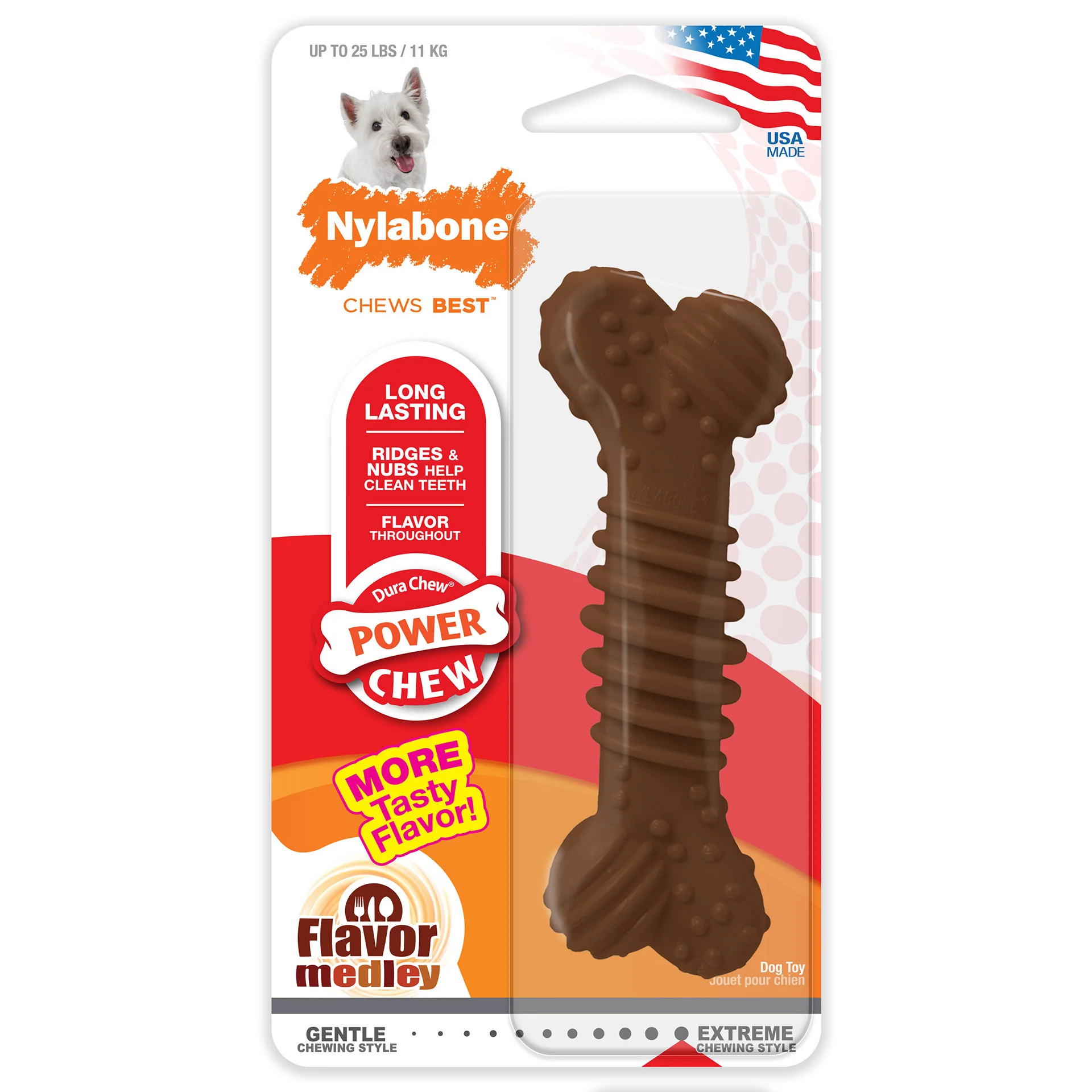 Nylabone Power Chew Textured Dog Bone Chew Toy Flavor Medley Small/Regular - Image 1