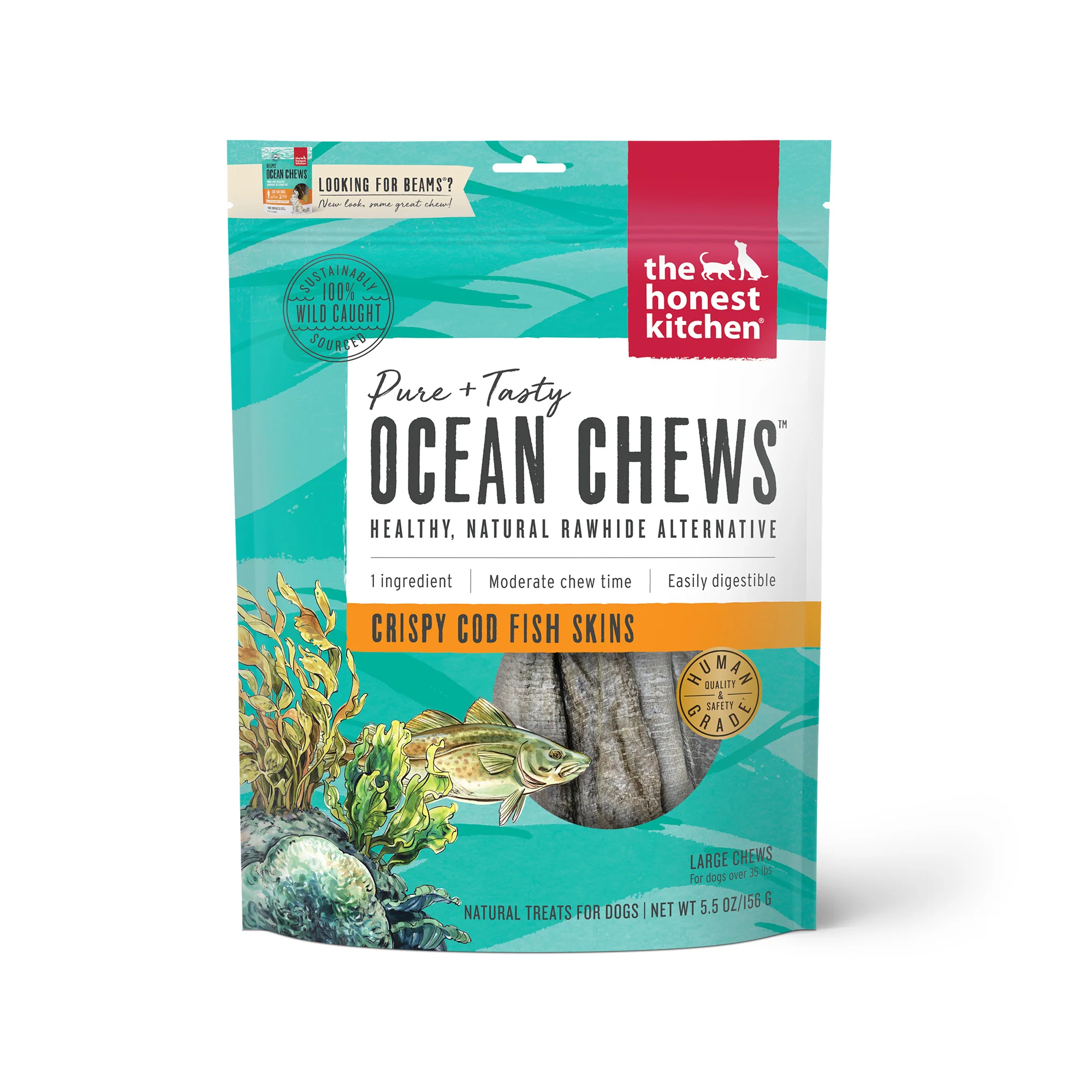 The Honest Kitchen Ocean Chews Crispy Cod Fish Skins Dog Treats 5.5oz - Image 1