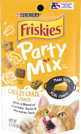 Friskies Cat Treats, Party Mix Cheezy Craze Crunch, 2.1 oz. Pouch - Image 1