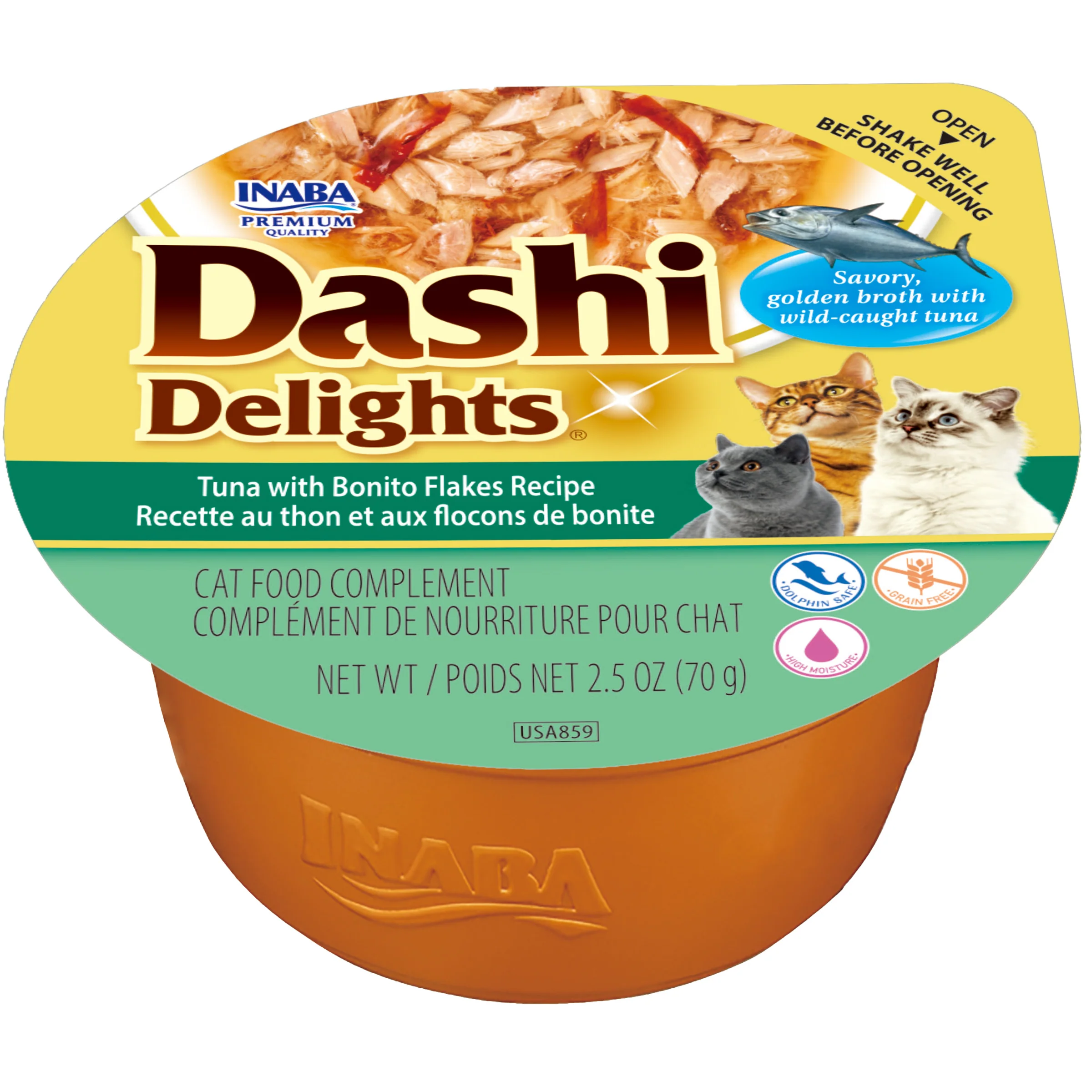 INABA Dashi Delights for Cats, Shredded Tuna with Bonito Flake Broth, 2.5oz Cup, Tuna with Bonito Flakes Recipe - Image 1