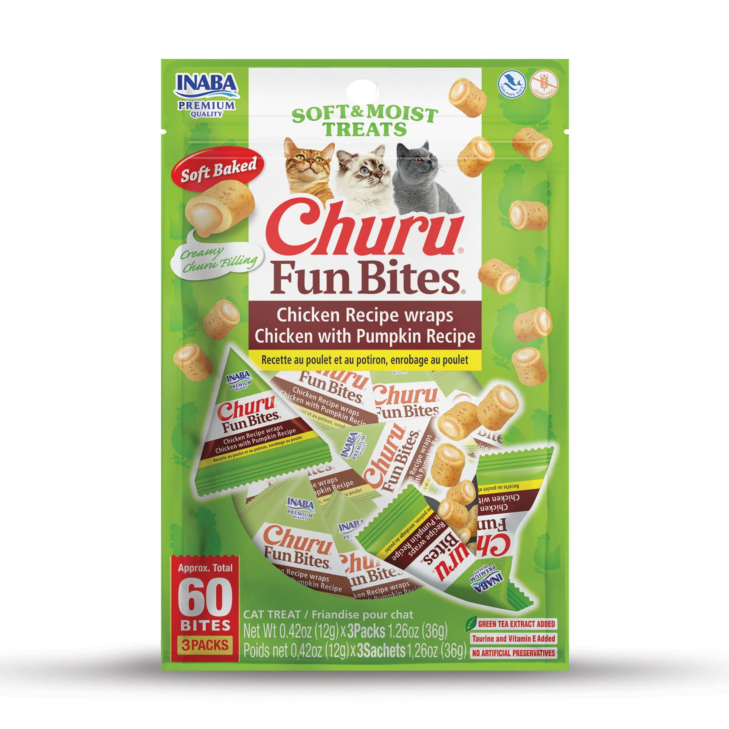 INABA Churu Fun Bites for Cats 0.42oz 3pk Chicken with Pumpkin Recipe - Image 1
