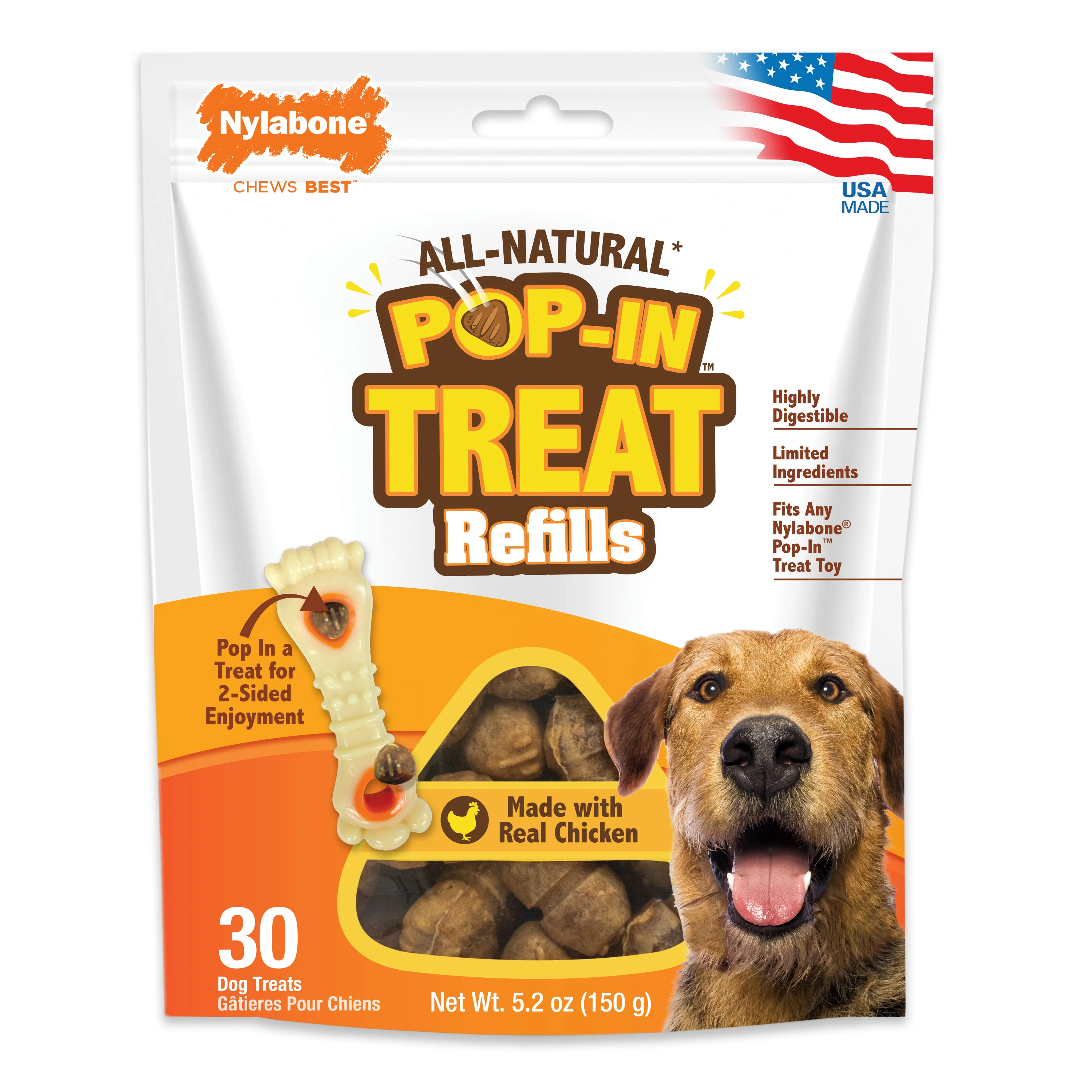 Nylabone All-Natural Pop-In Dog Treat Refills Chicken Pop 30Ct - Image 1