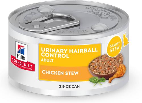 Hills Science Diet Adult Urinary Hairball Control Chicken Stew Cat Food 2.9oz can - Image 1