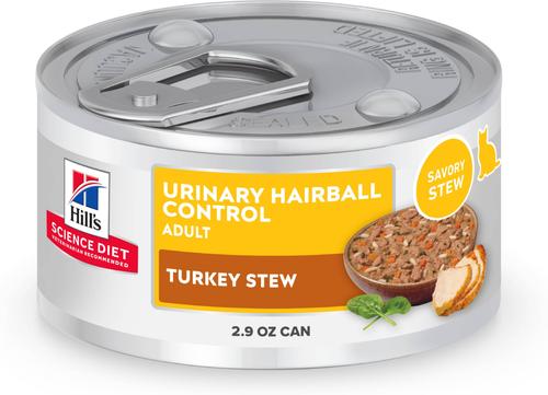 Hills Science Diet Adult Urinary Hairball Control Turkey Stew Cat Food 2.9oz can - Image 1