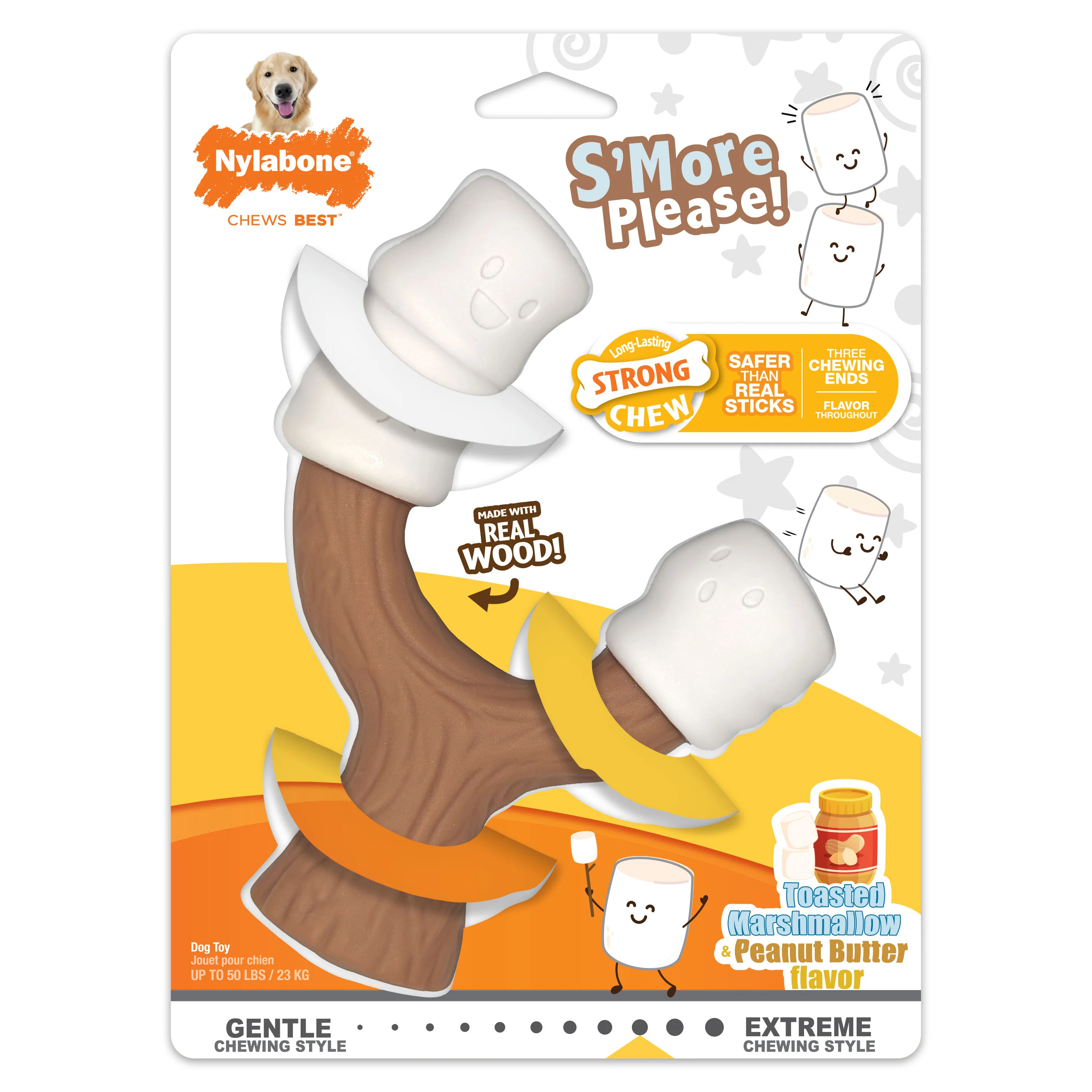 Nylabone Strong Chew Marshmallow Stick Dog Toy Marshmallow & Peanut Butter Large/Giant - Image 1