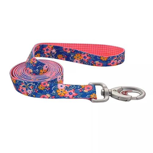 Coastal Sublime 6ft Long 1in Dog Leash Flowers on Navy - Image 1