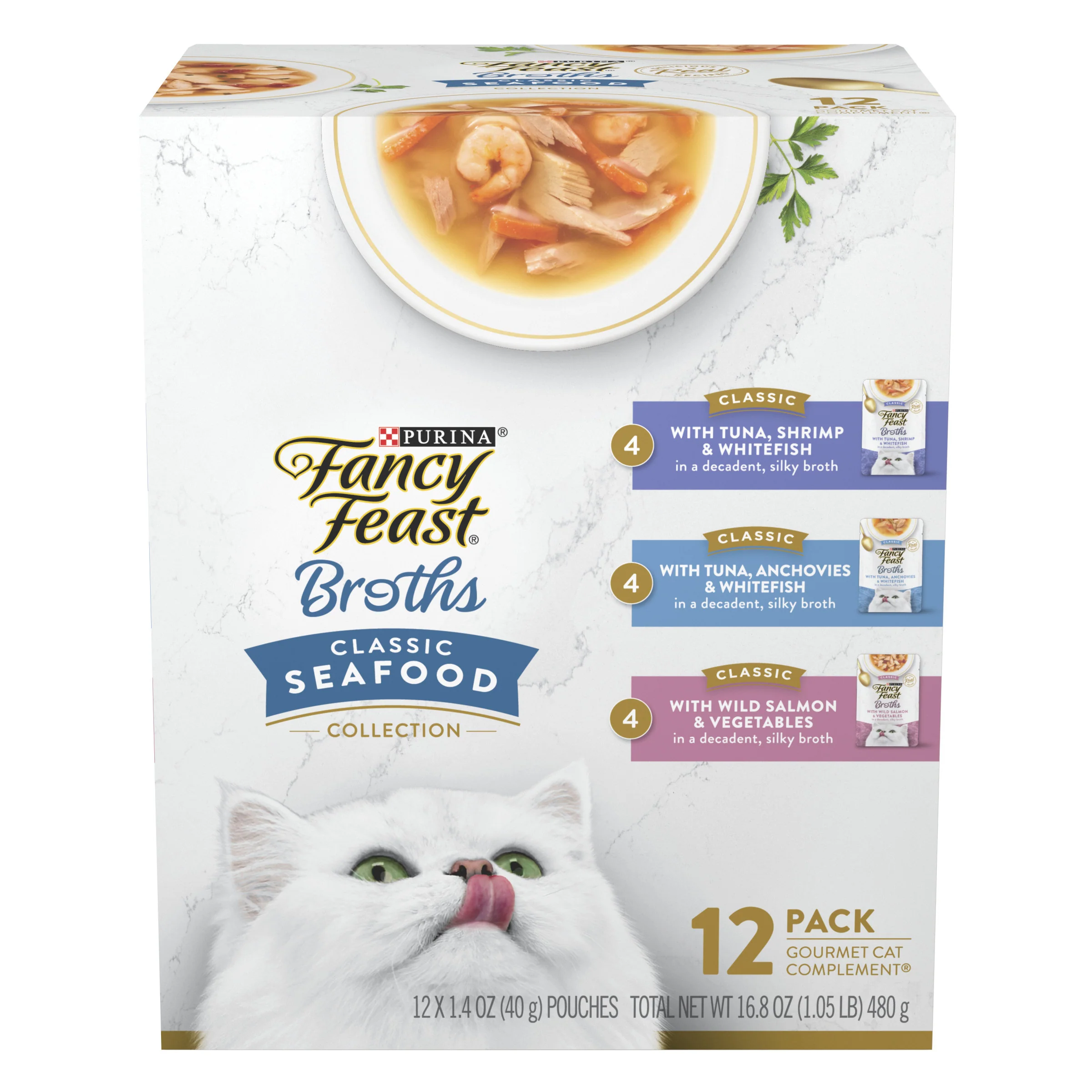 Purina Fancy Feast Lickable Wet Cat Food Broth Complement Classics Collection Variety 12pk