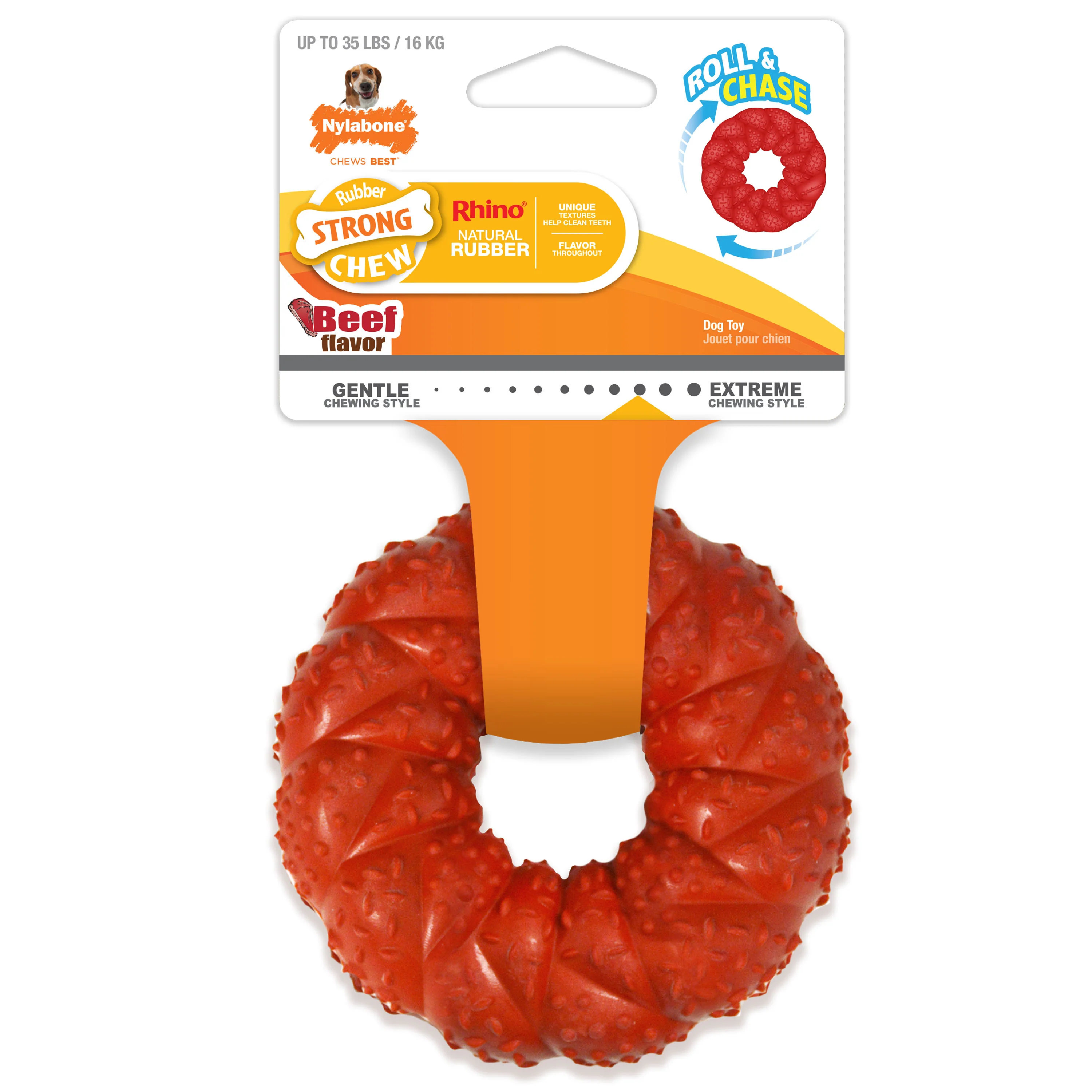 Nylabone Strong Chew Braided Dog Ring Chew Toy Beef Medium/Wolf - Image 1