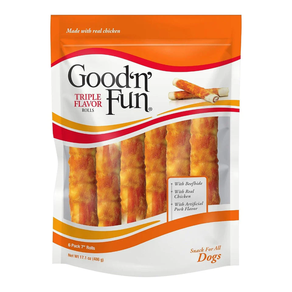 Good n Fun Dog Treat Triple Flavor Rolls 6pk - Image 1