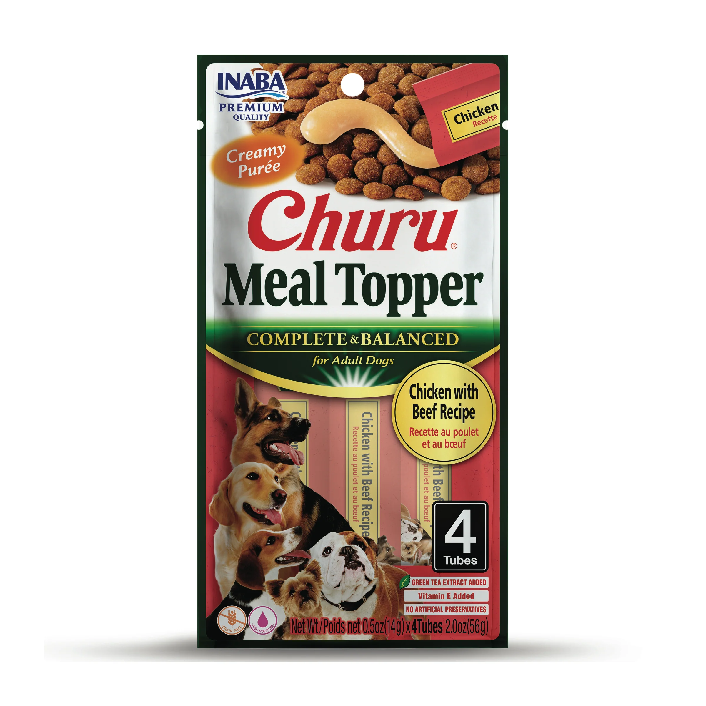 INABA Churu Purée Dog Food Topper, 0.5 Ounce Tube, 4 Tubes, Chicken with Beef Recipe - Image 1