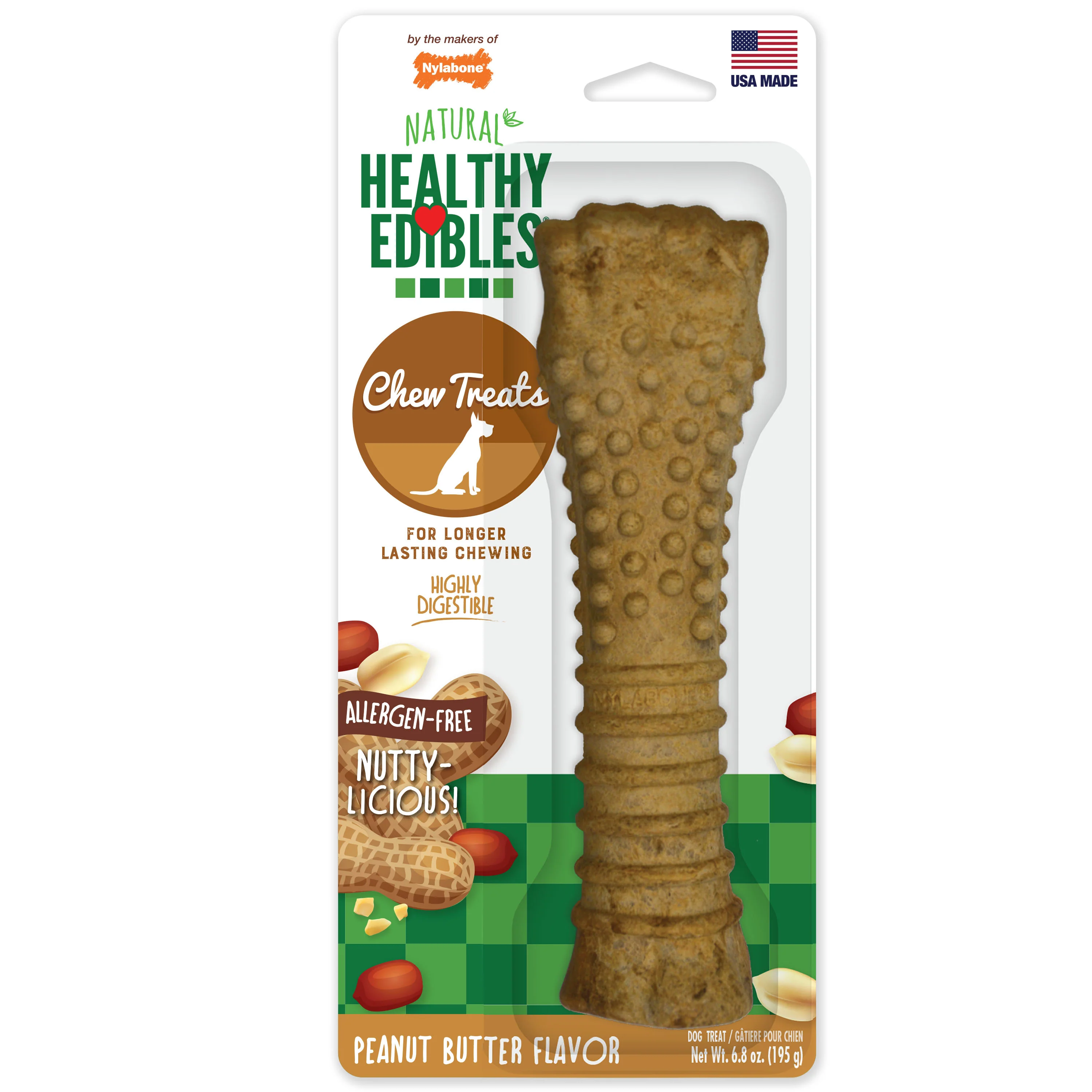 Nylabone Healthy Edibles All-Natural Long Lasting Peanut Butter Dog Chew Treats X-Large/Souper - Image 1