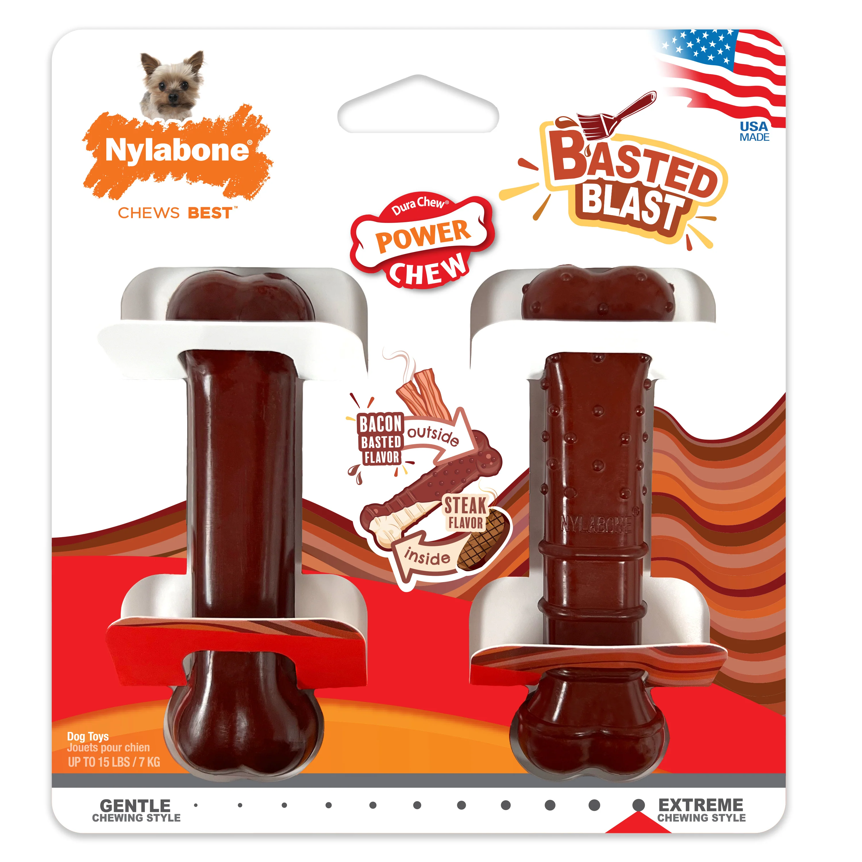 Nylabone Power Chew Basted Blast Dual Flavored Dog Chew Toys 2pk - Image 1