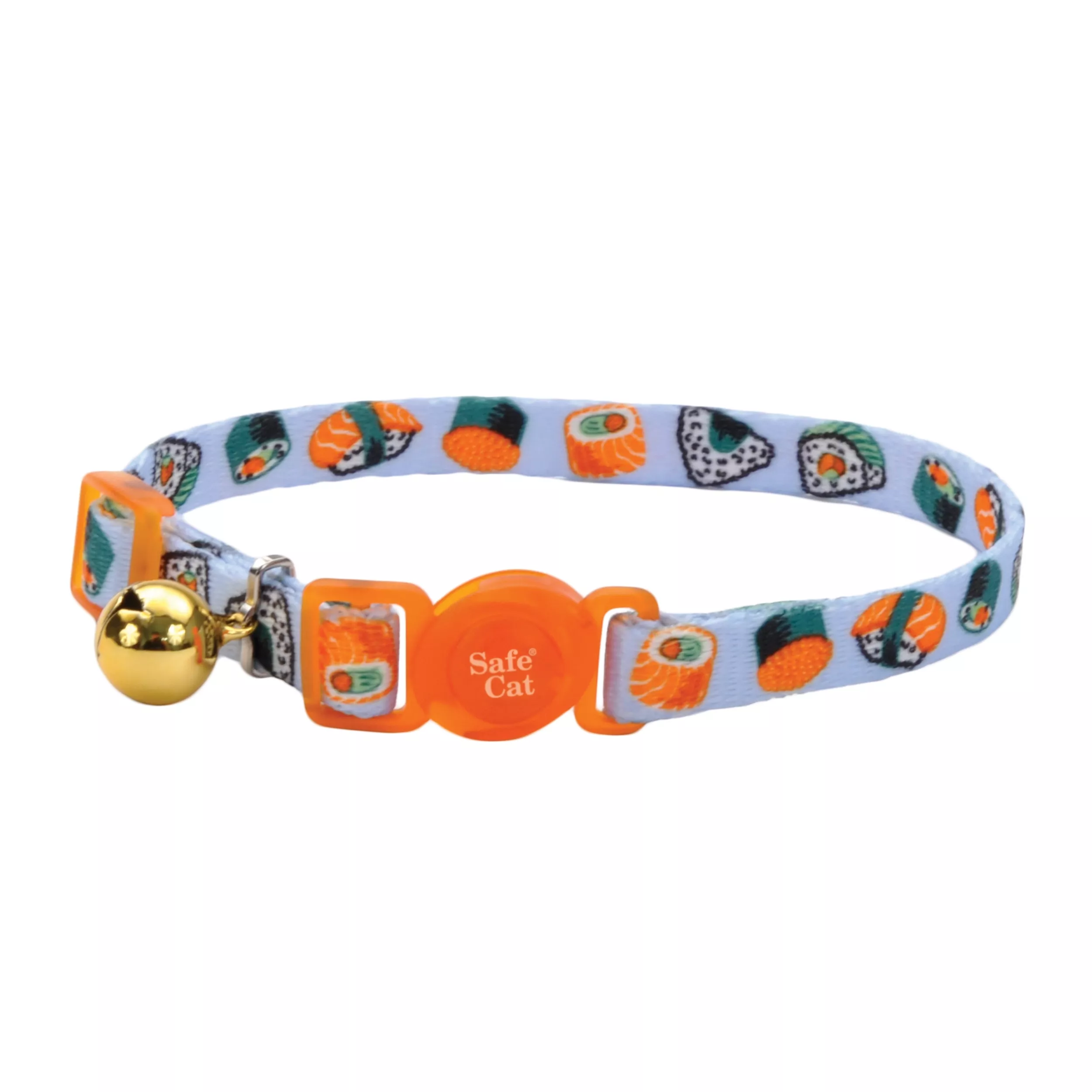 Coastal Safe Cat 3/8in Wide 8-12in Breakaway Collar Sushi on Blue - Image 1