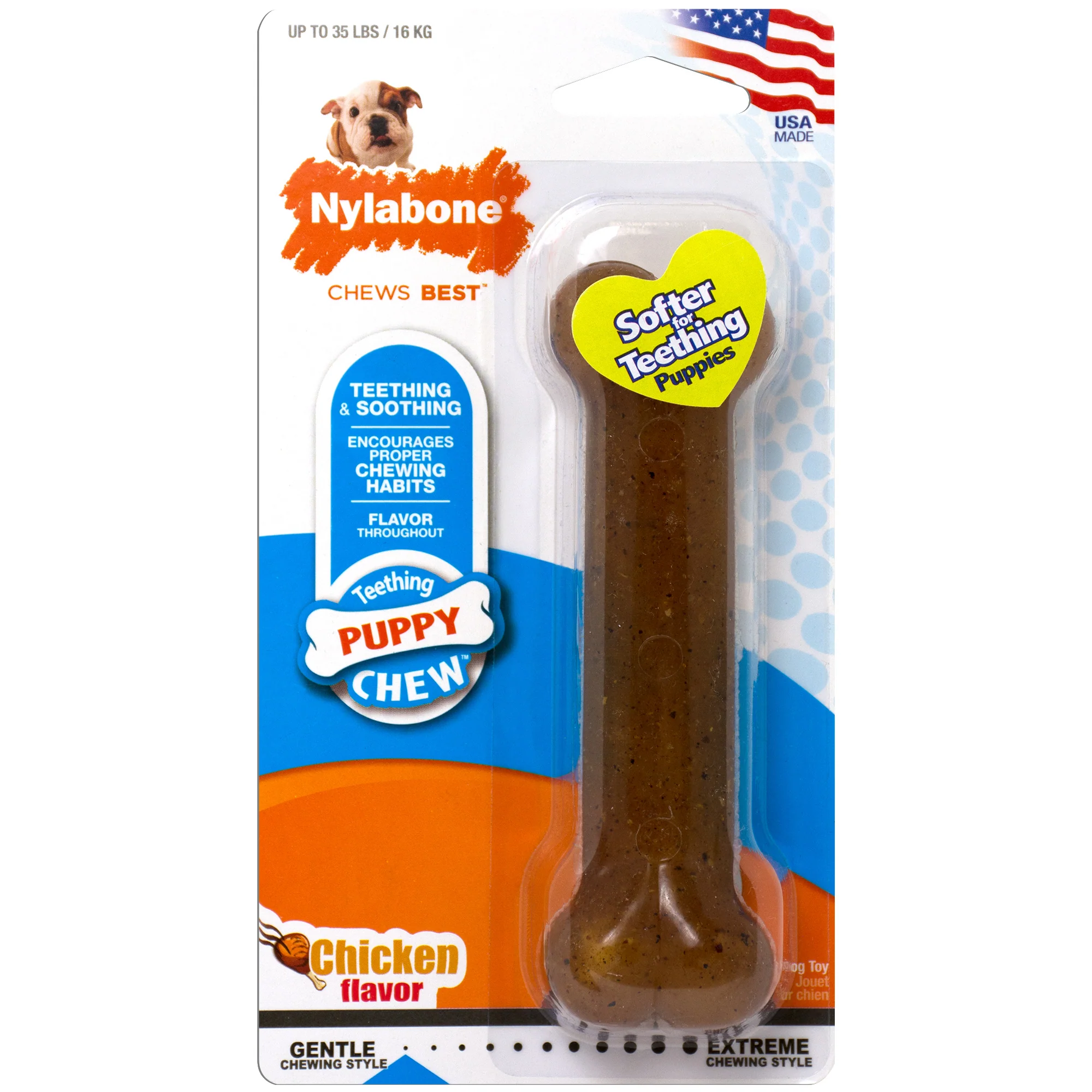 Nylabone Just for Puppies Teething Chew Classic Bone Chicken Bone Medium/Wolf - Image 1