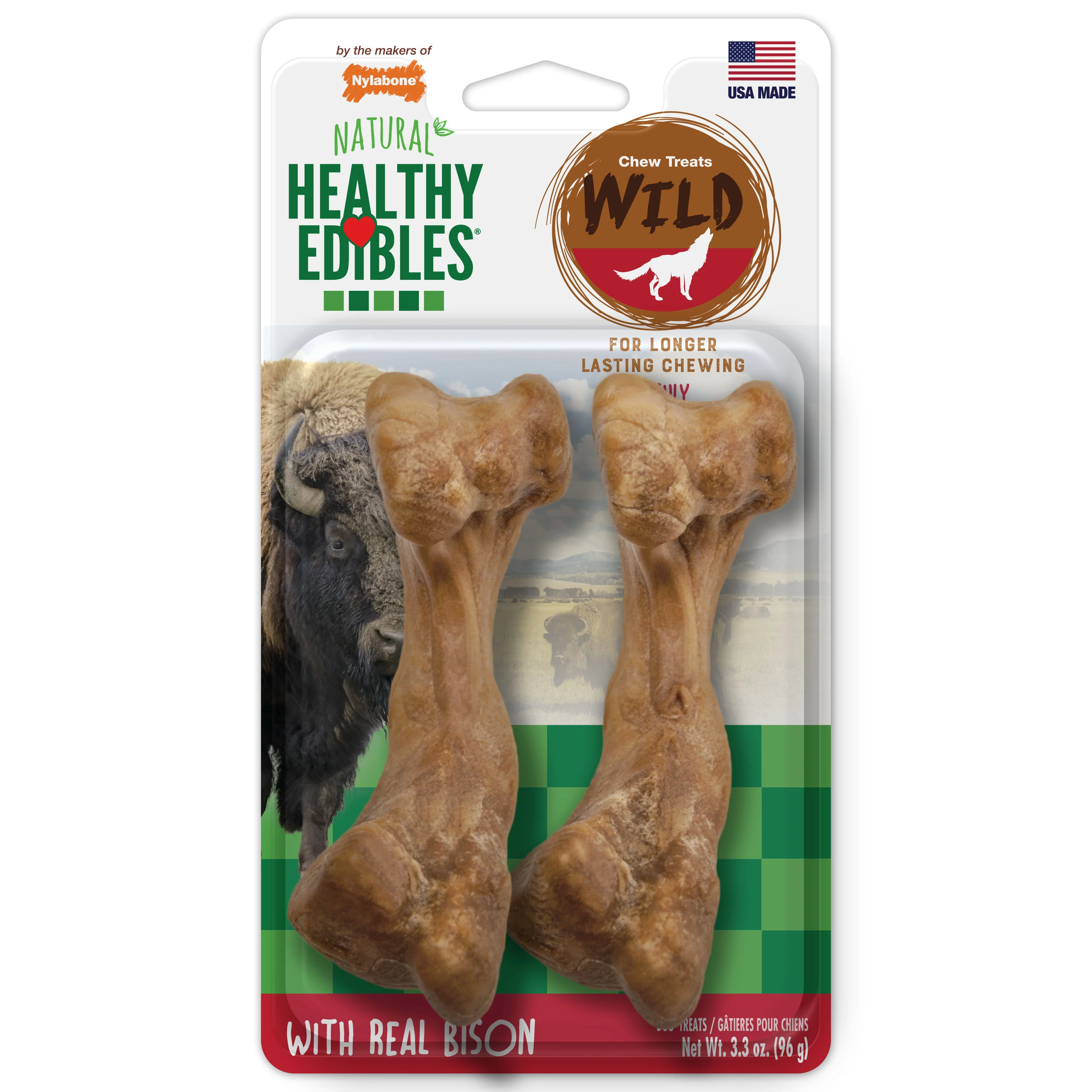 Nylabone Healthy Edibles WILD Natural Long Lasting Bison Dog Chew Treats Medium/Wolf - Image 1