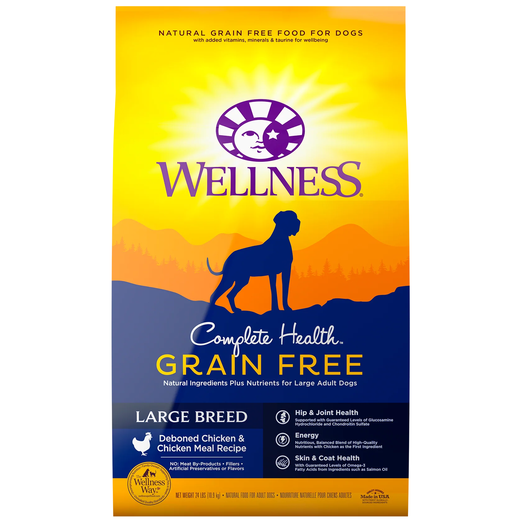 Wellness Complete Health Natural Grain Free Dry Large Breed Dog Food Chicken 24lb Bag - Image 1