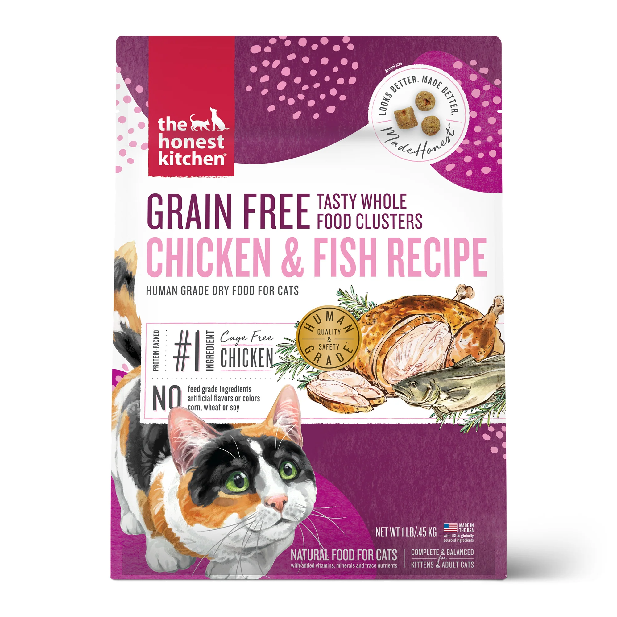 The Honest Kitchen Whole Food Clusters Grain Free Chicken & Fish Dry Cat Food 1lb - Image 1