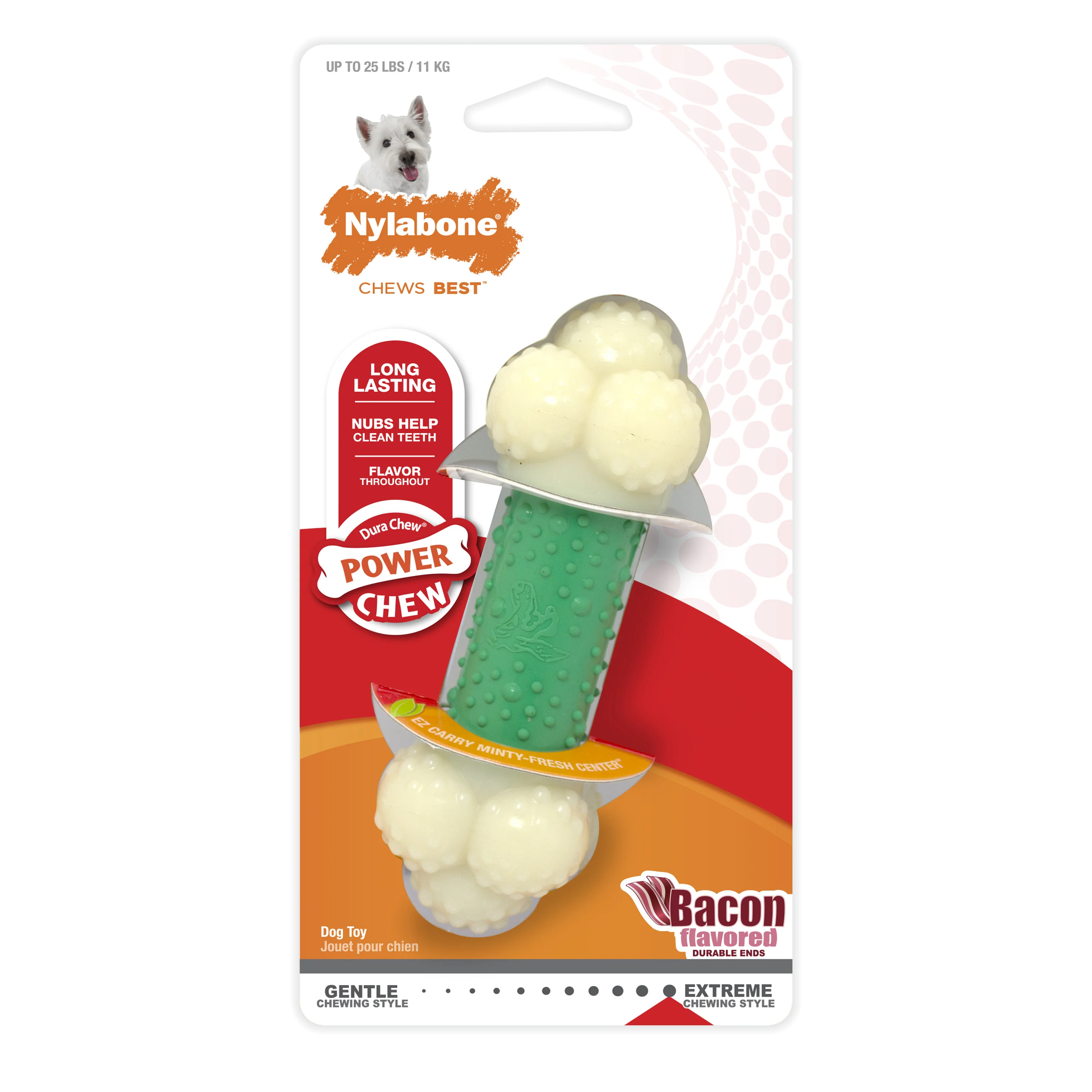 Nylabone Power Chew Double Action Durable Dog Toy Bacon Small/Regular - Image 1