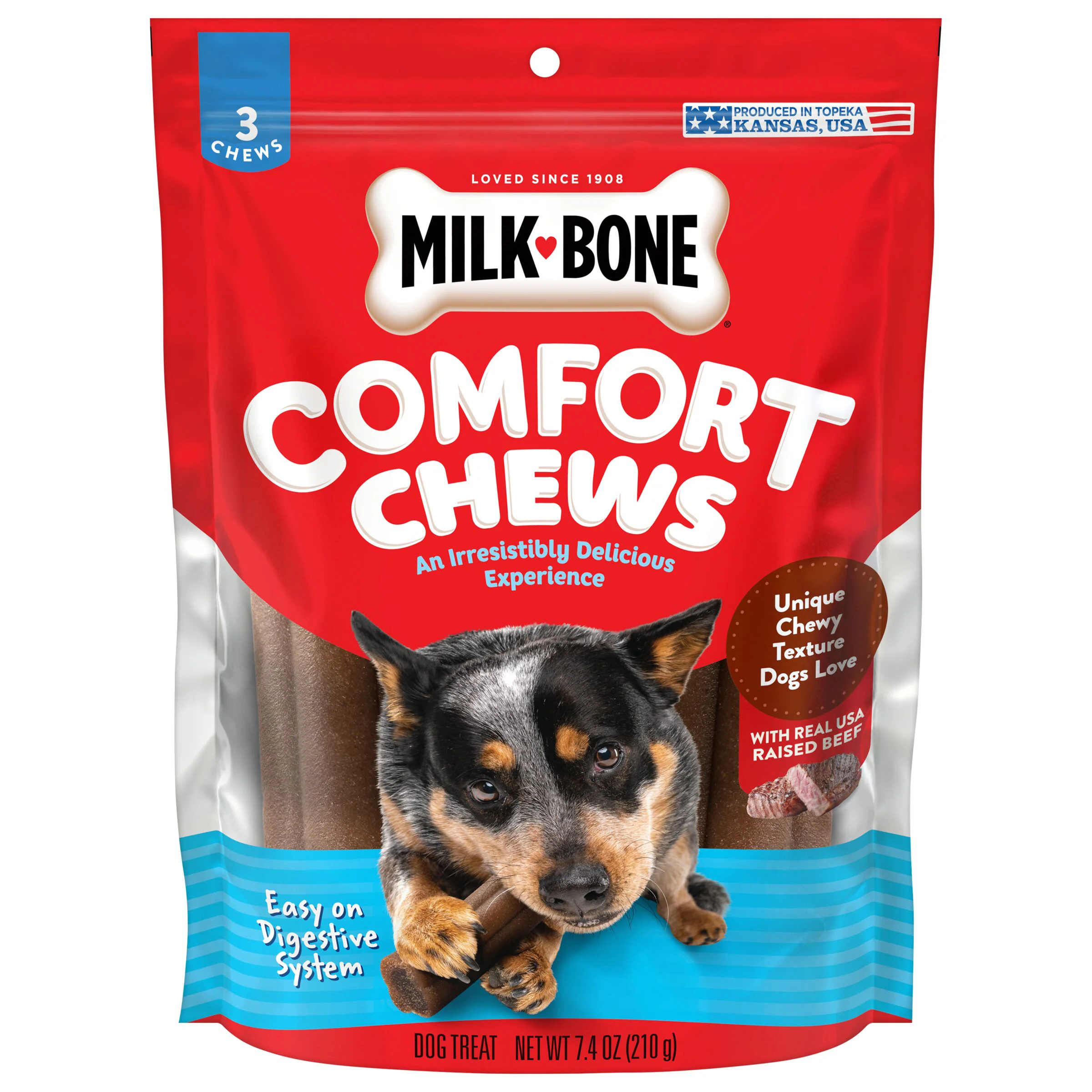 Milk-Bone Comfort Chews, Dog Chews with Unique Chewy Texture and Real Beef, 7.4 Oz. Bag - Image 1