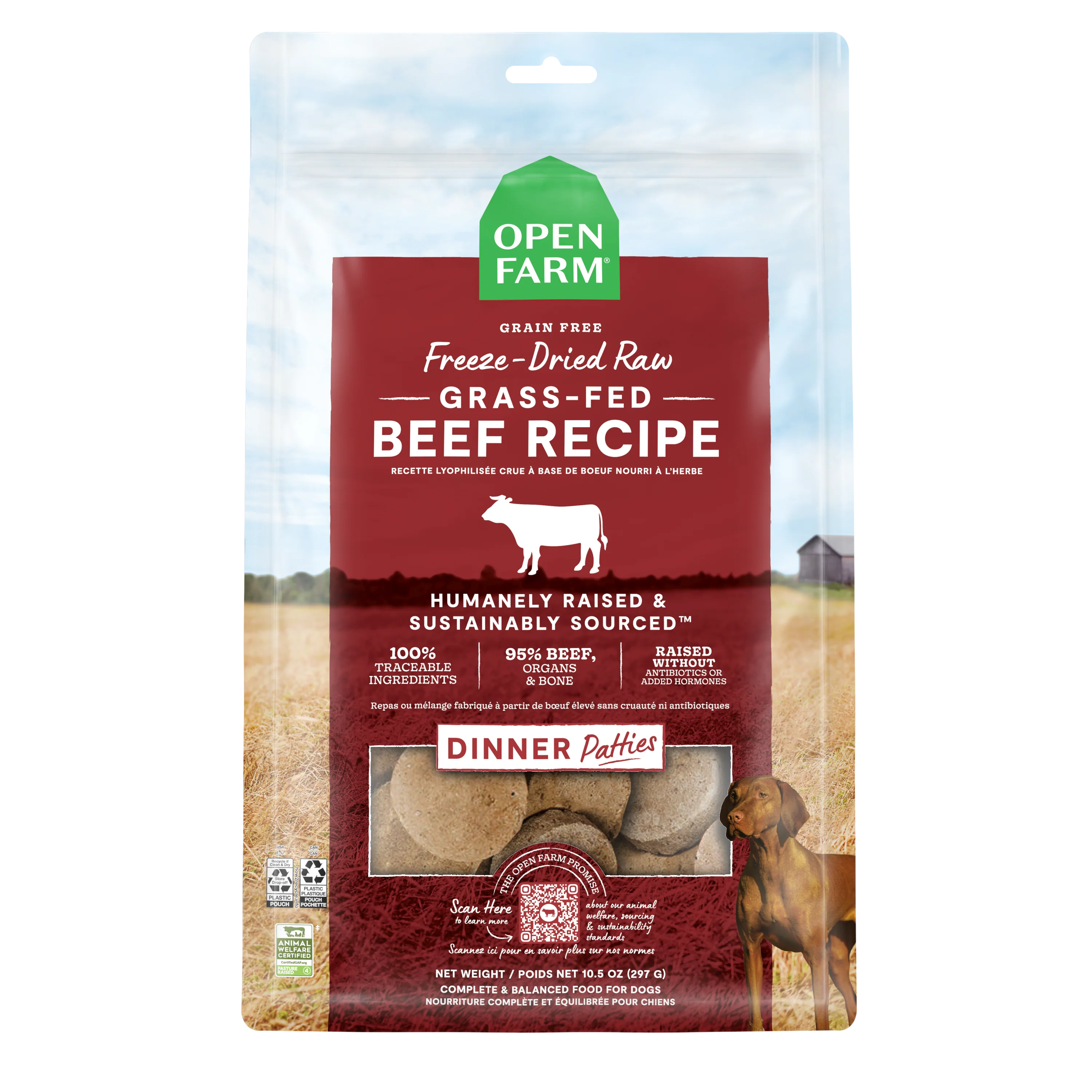 Open Farm Grass-Fed Beef Freeze Dried Raw Patties For Dogs 17.5oz Bag