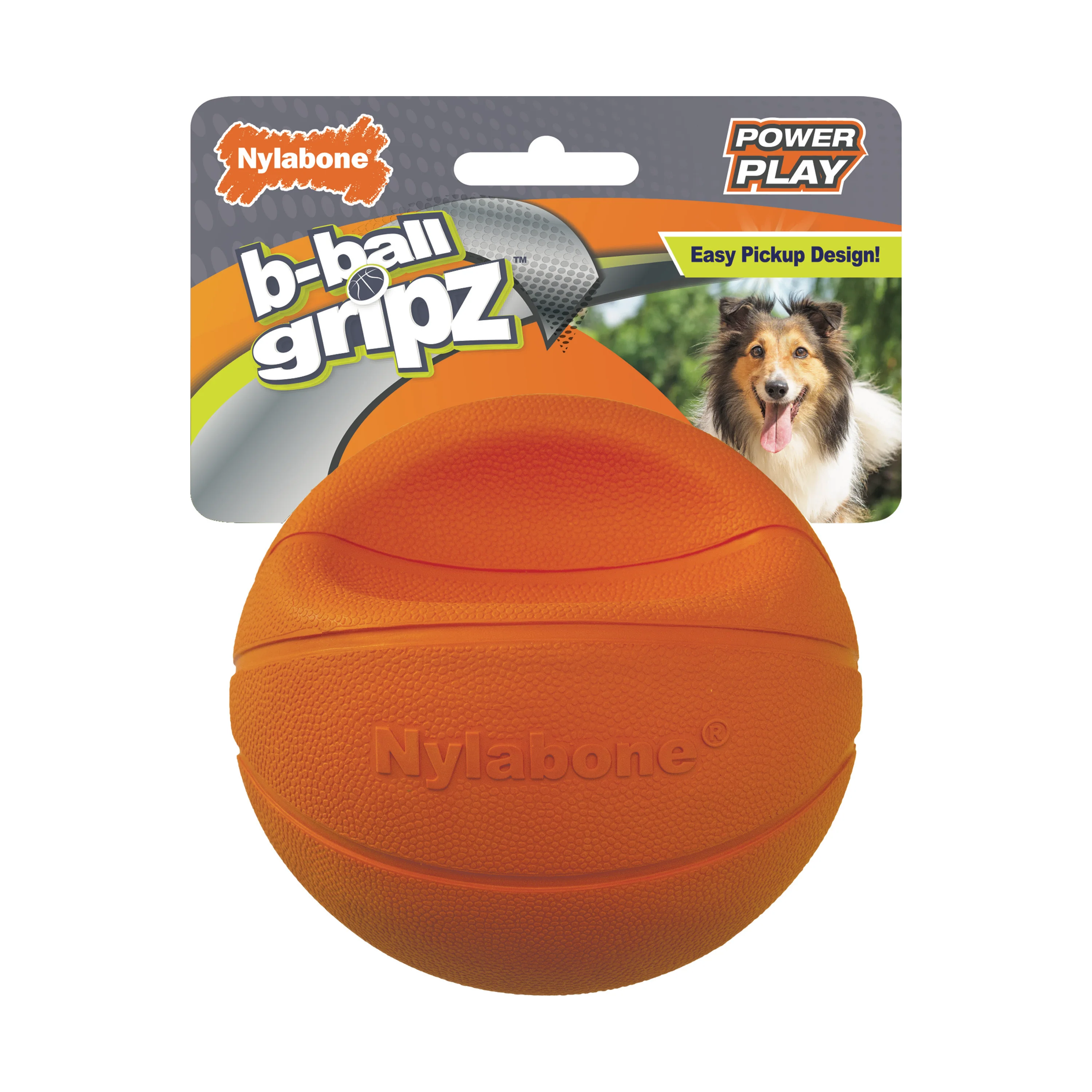 Nylabone Power Play Dog Basketball B-Ball Gripz Medium/Wolf - Image 1