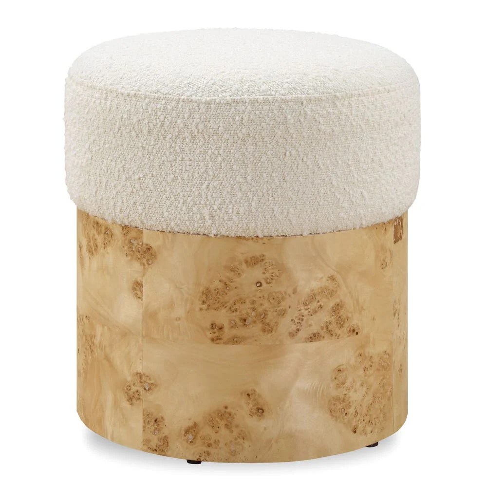 Birch Burl Bouclé Stool - Image 1