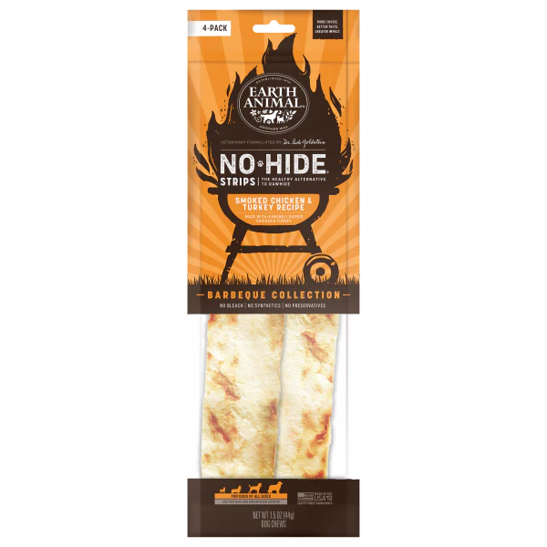 Earth Animal Dog NoHide Strips BBQ Smoked Chicken&Turkey 4pk - Image 1