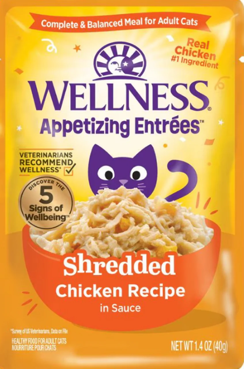 Wellness Appetizing Entrees Shredded Cat Food Pouch Chicken in Sauce Recipe 1.4oz - Image 1
