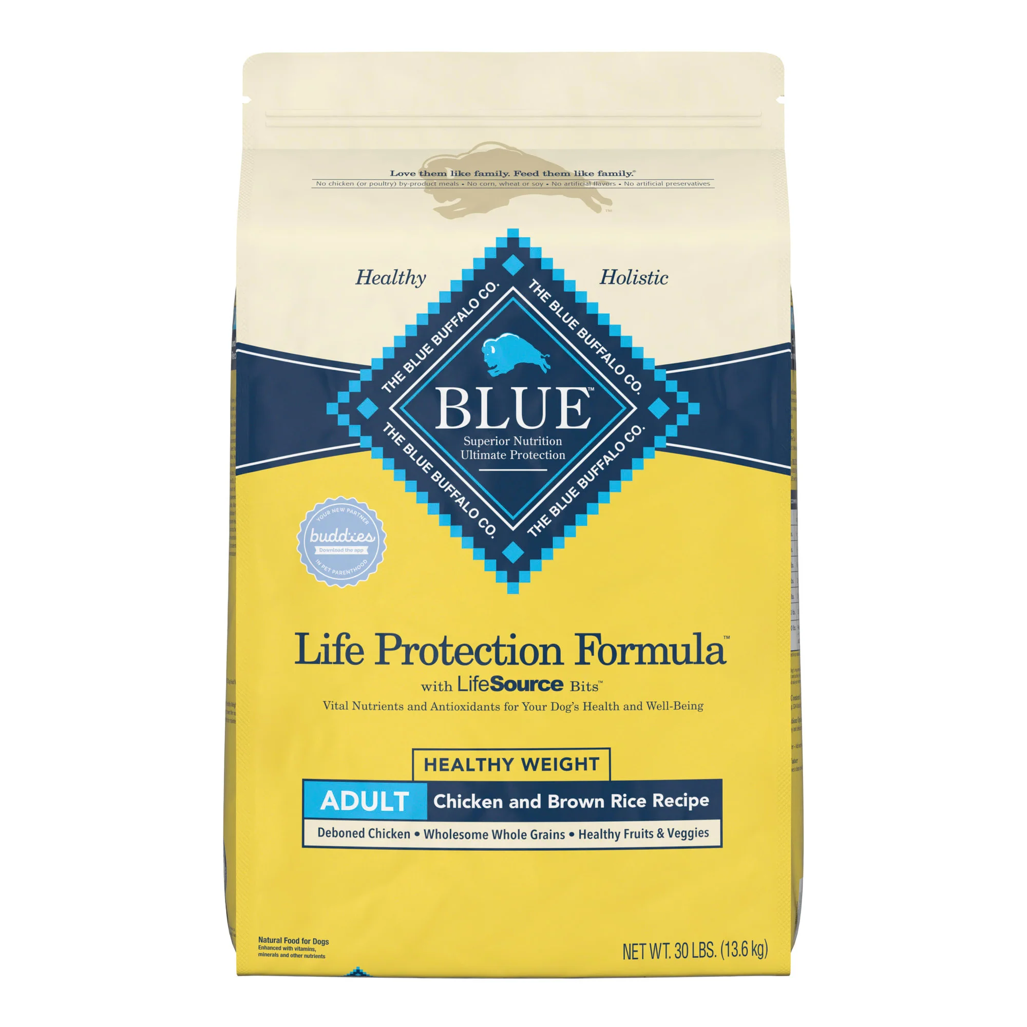 Blue Buffalo Life Protection Formula Healthy Weight Chicken and Brown Rice Dry Dog Food for Adult Dogs  Whole Grain  30 lb. Bag - Image 1