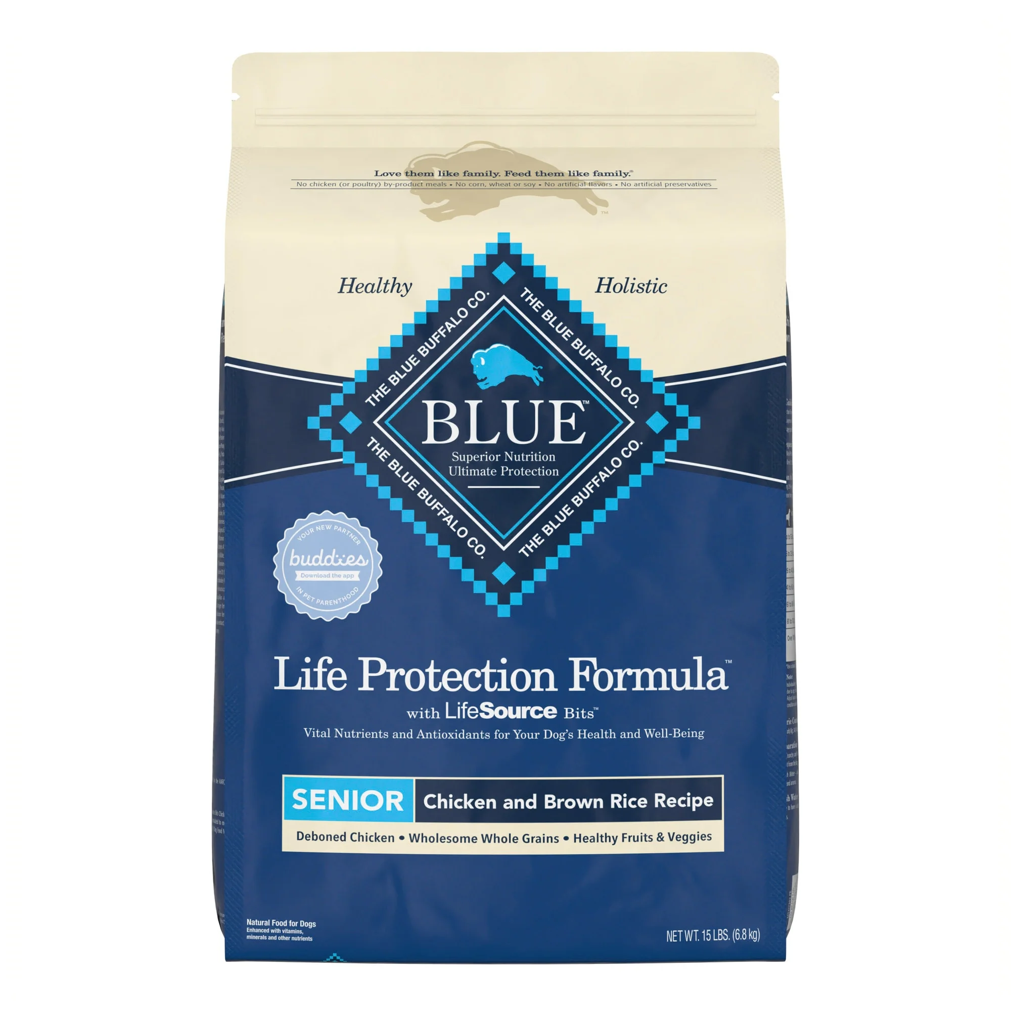 Blue Buffalo Life Protection Formula Chicken and Brown Rice Dry Dog Food for Senior Dogs  Whole Grain  15 lb. Bag - Image 1
