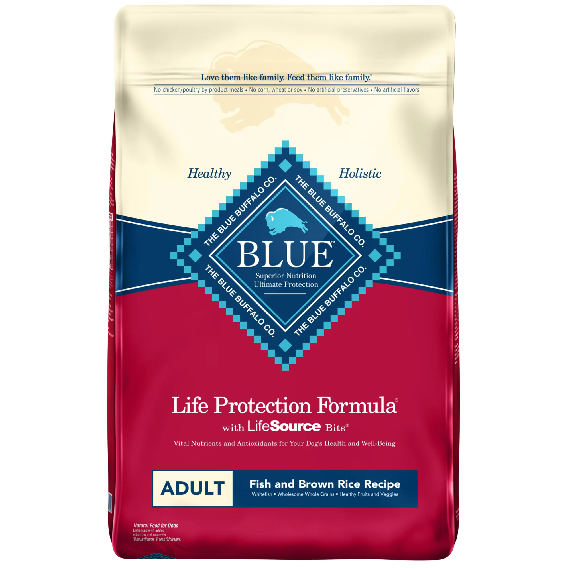 Blue Buffalo Life Protection Formula Fish and Brown Rice Dry Dog Food for Adult Dogs  Whole Grain  15 lb. Bag - Image 1