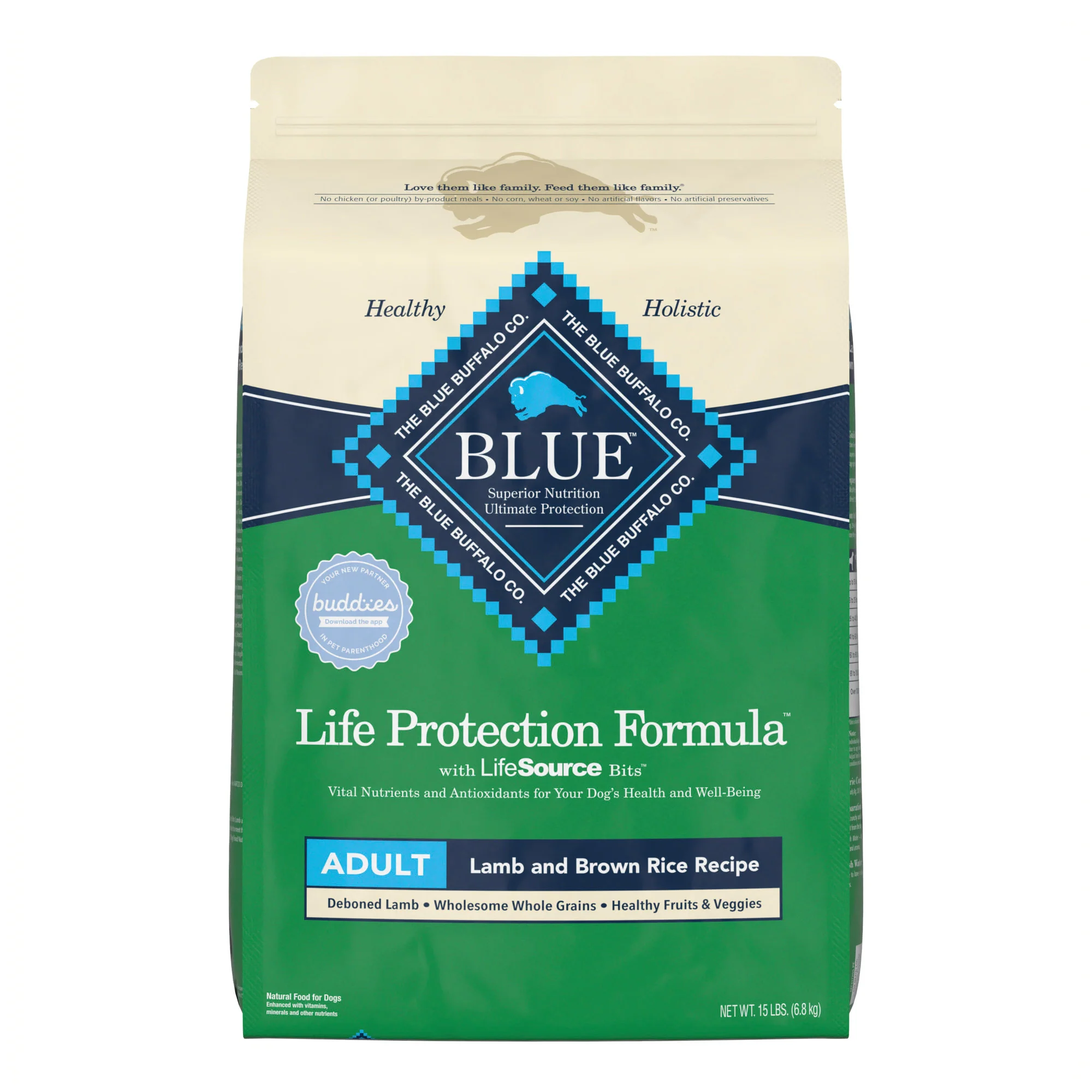Blue Buffalo Life Protection Formula Lamb and Brown Rice Dry Dog Food for Adult Dogs  Whole Grain  15 lb. Bag - Image 1