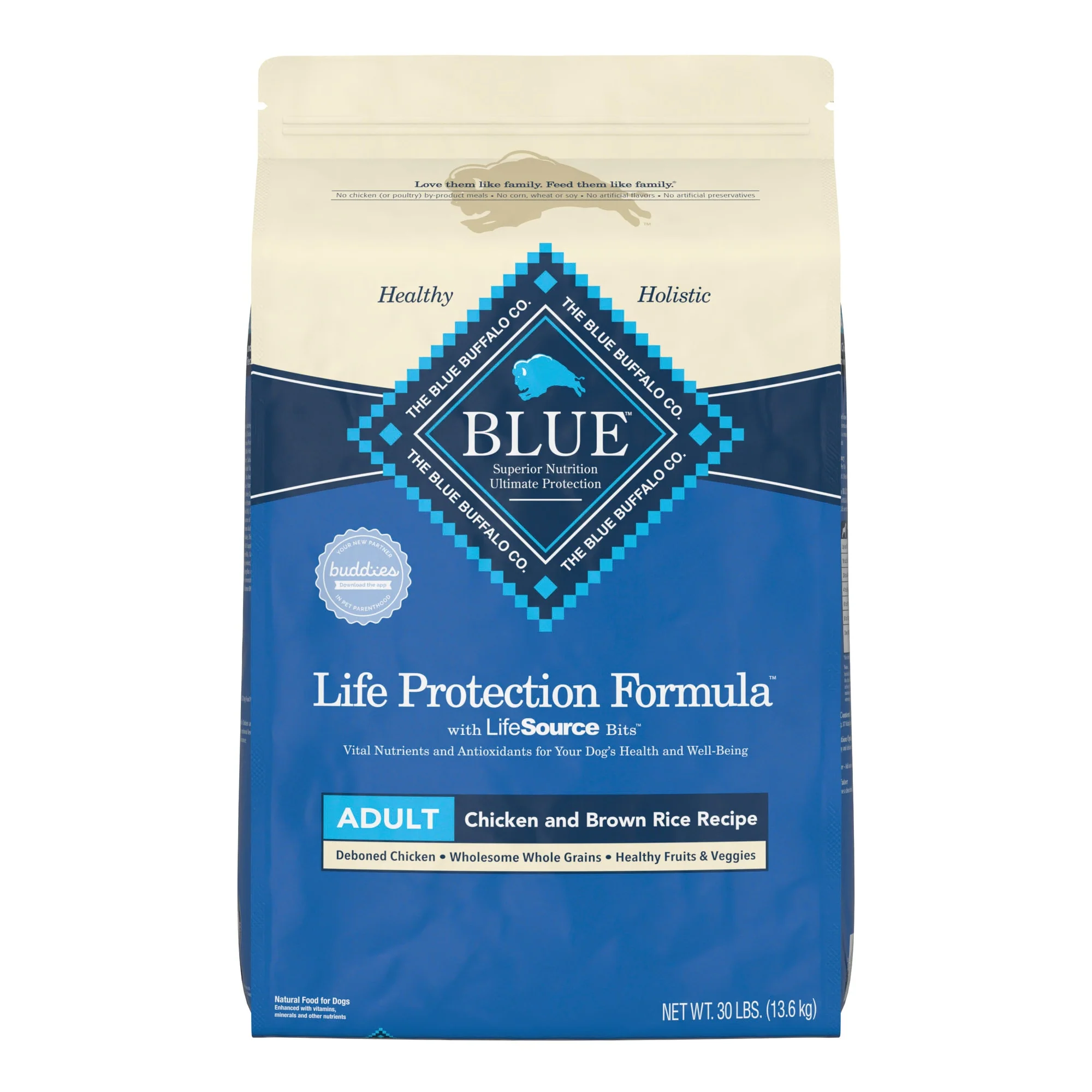 Blue Buffalo Life Protection Formula Chicken and Brown Rice Dry Dog Food for Adult Dogs  Whole Grain  30 lb. Bag - Image 1