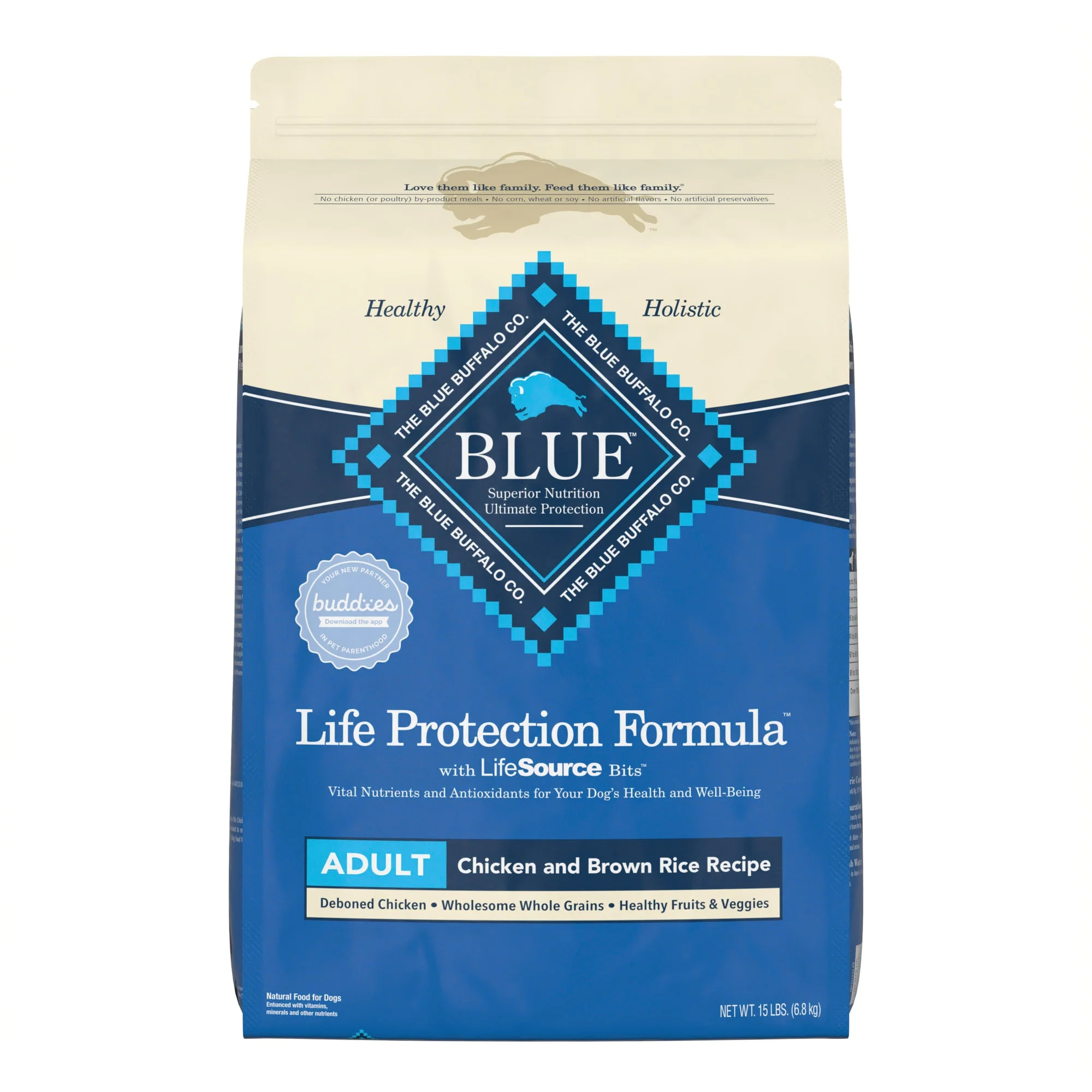 Blue Buffalo Life Protection Formula Chicken and Brown Rice Dry Dog Food for Adult Dogs  Whole Grain  15 lb. Bag - Image 1