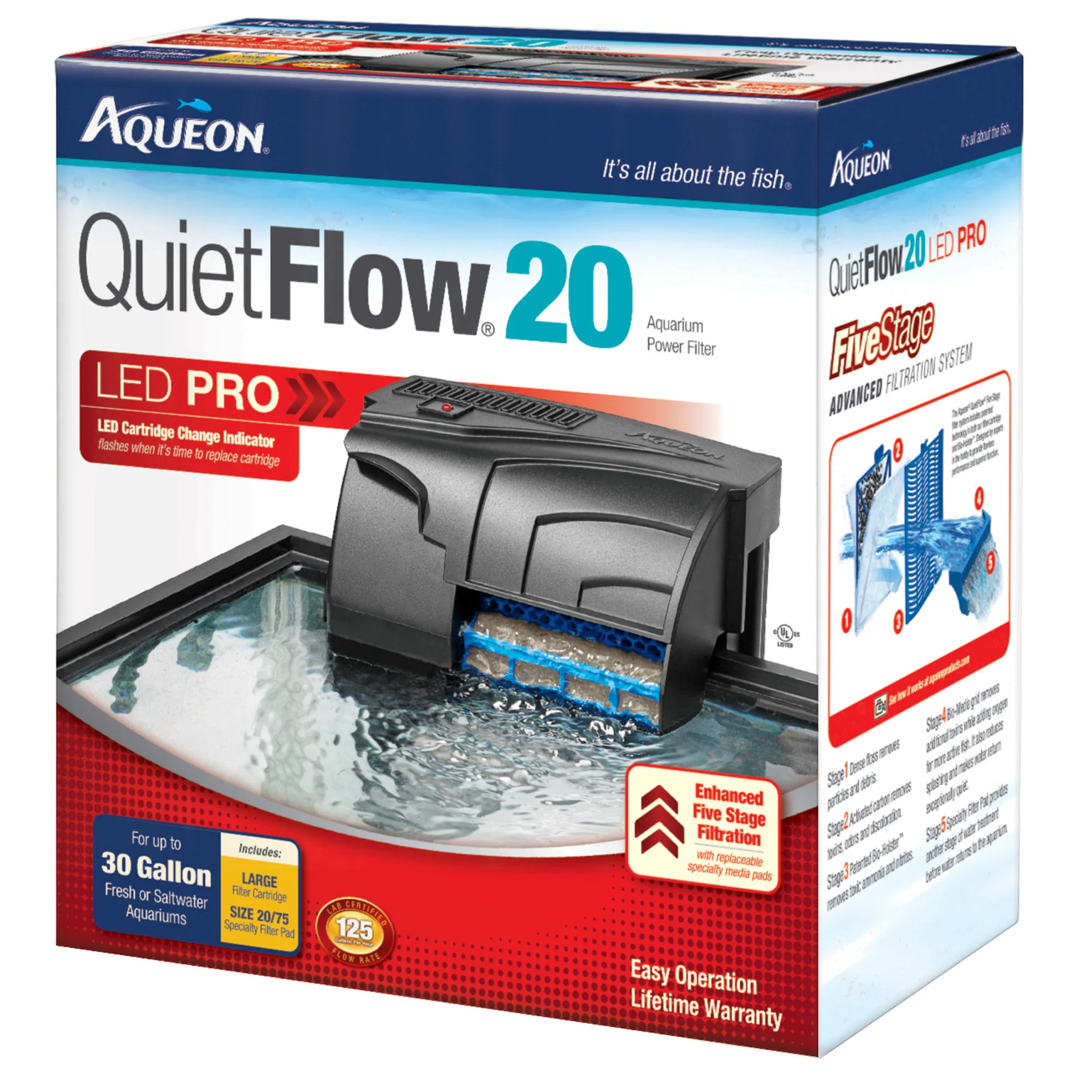 Aqueon QuietFlow LED PRO Aquarium Power Filter  Size 20 - Image 1