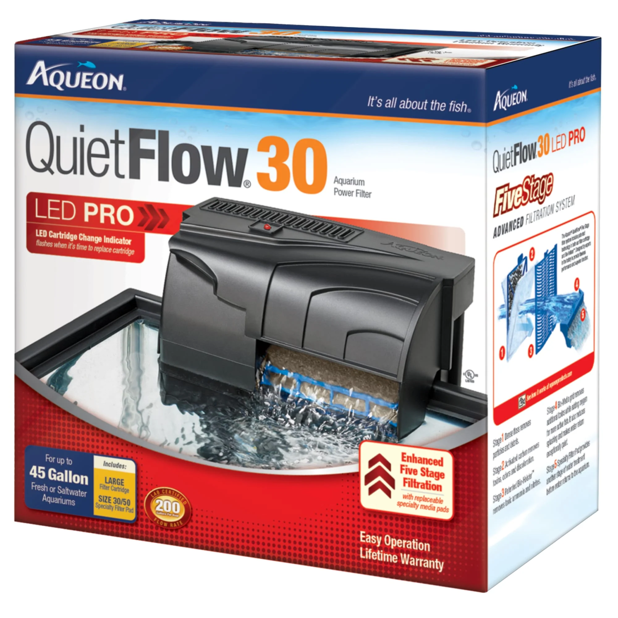 Aqueon QuietFlow LED PRO Aquarium Power Filter  Size 30 - Image 1