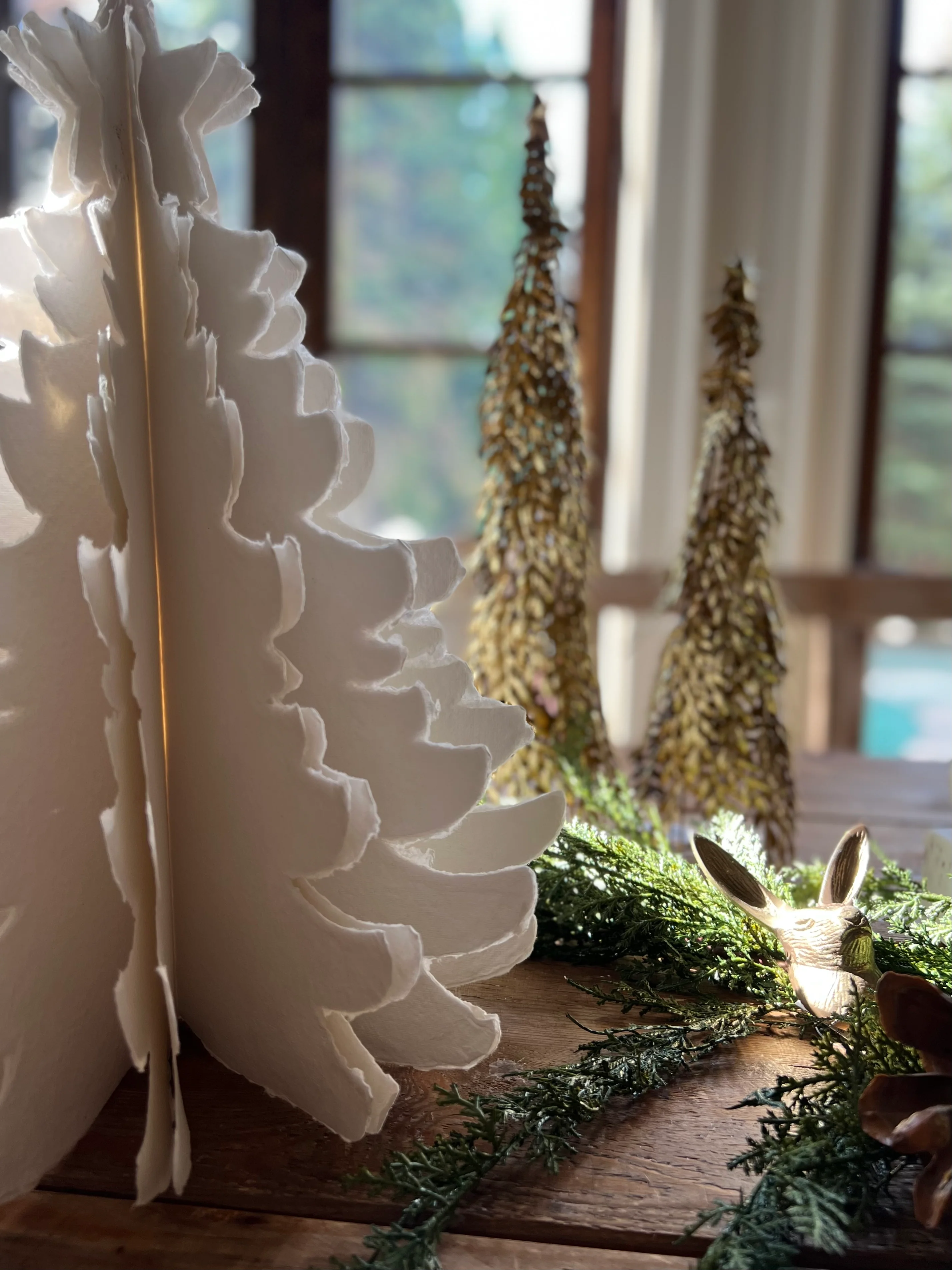 Handmade Ivory Paper Tree, Small and Large - Image 2