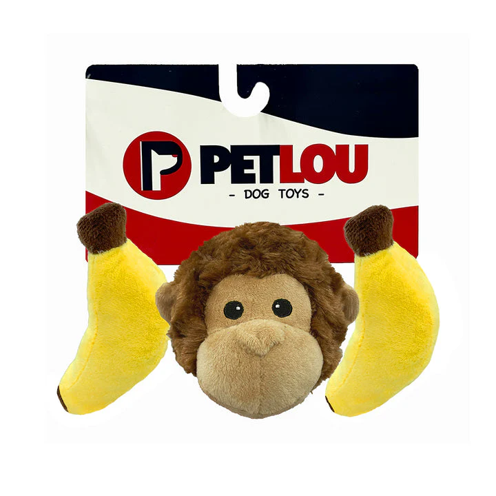 Petlou Plush Dog Toy Squeaky Monkey Banana 4in 3pk - Image 1