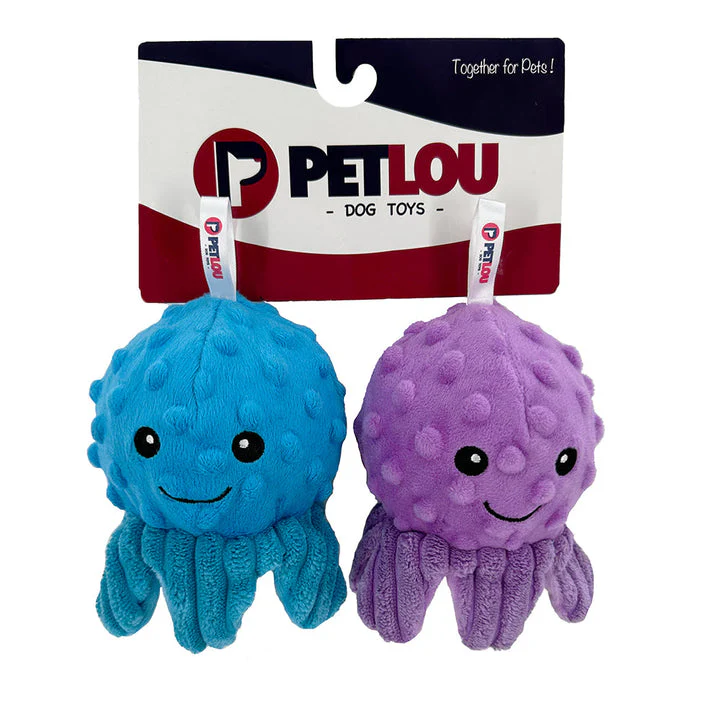 Petlou Plush Dog Toy EZ Squeaky Ball Twin Pack - Octopi 4in 2pk - Image 1