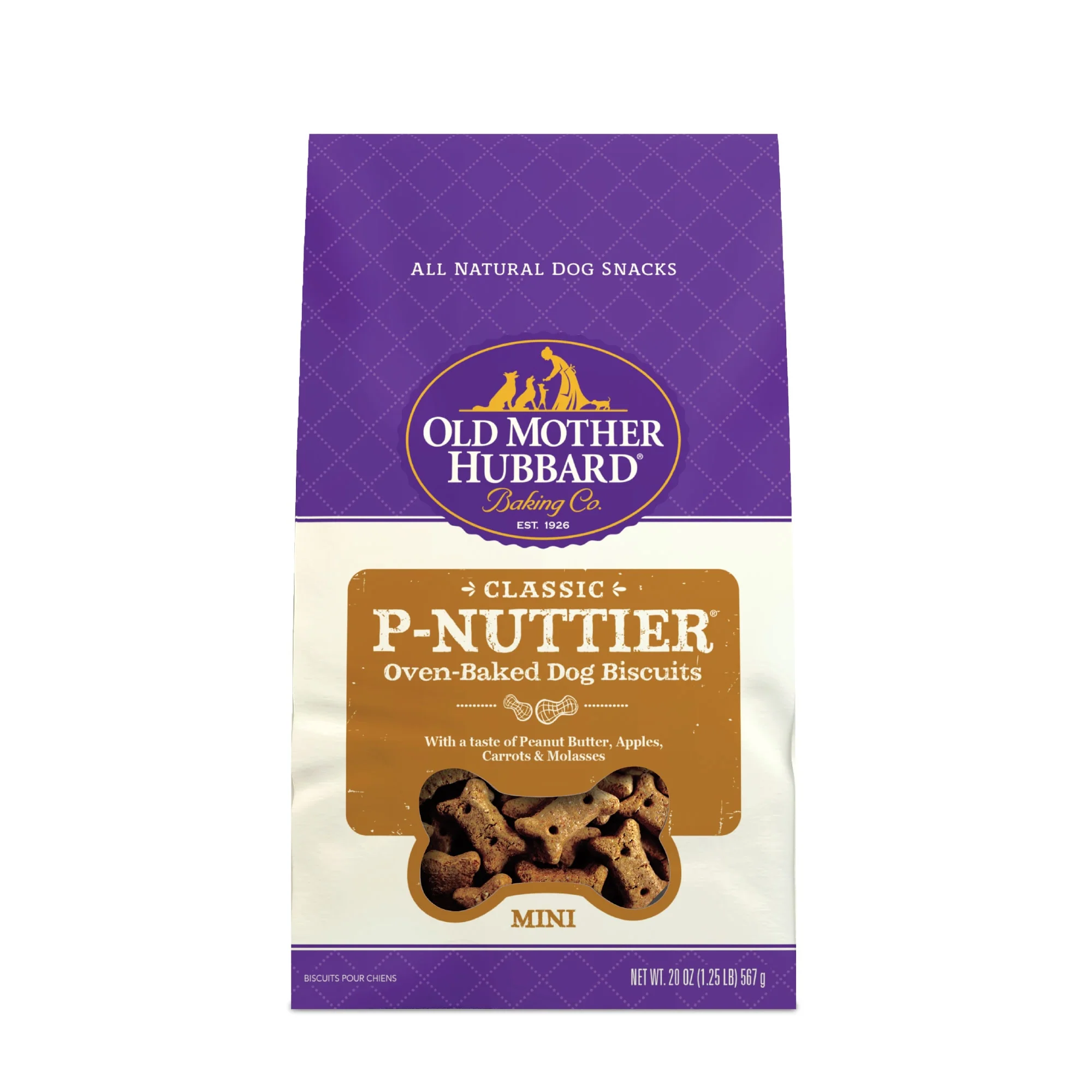 Old Mother Hubbard by Wellness Classic Crunchy P-Nuttier Biscuits Mini Oven Baked Carrot, Apple and Peanut Butter Flavor Dog Treats - 20oz - Image 1