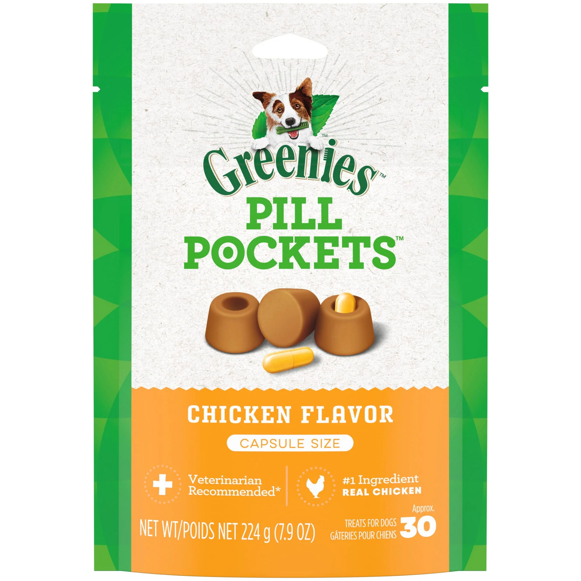GREENIES PILL POCKETS for Dogs Capsule Size Natural Soft Dog Treats  Chicken Flavor  7.9 oz. Pack (30 Treats) - Image 1