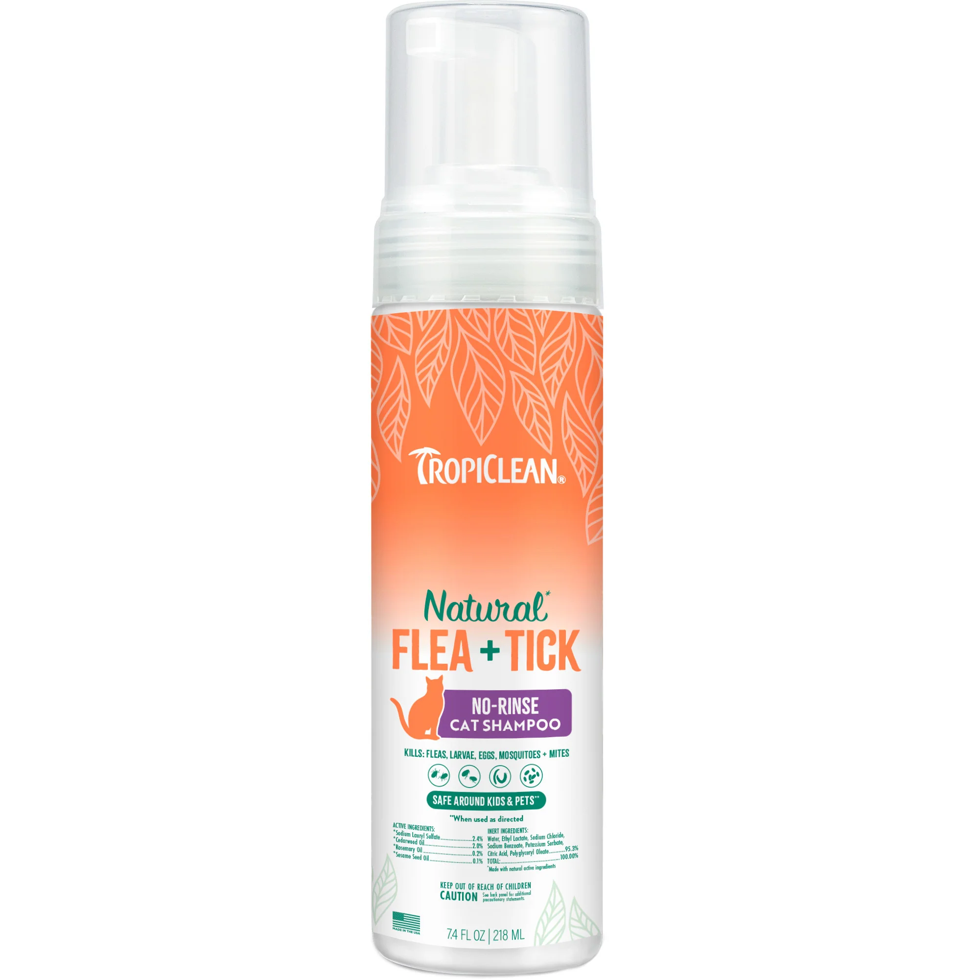 TropiClean Flea + Tick Waterless Shampoo for Cats, 7.4oz - Image 1