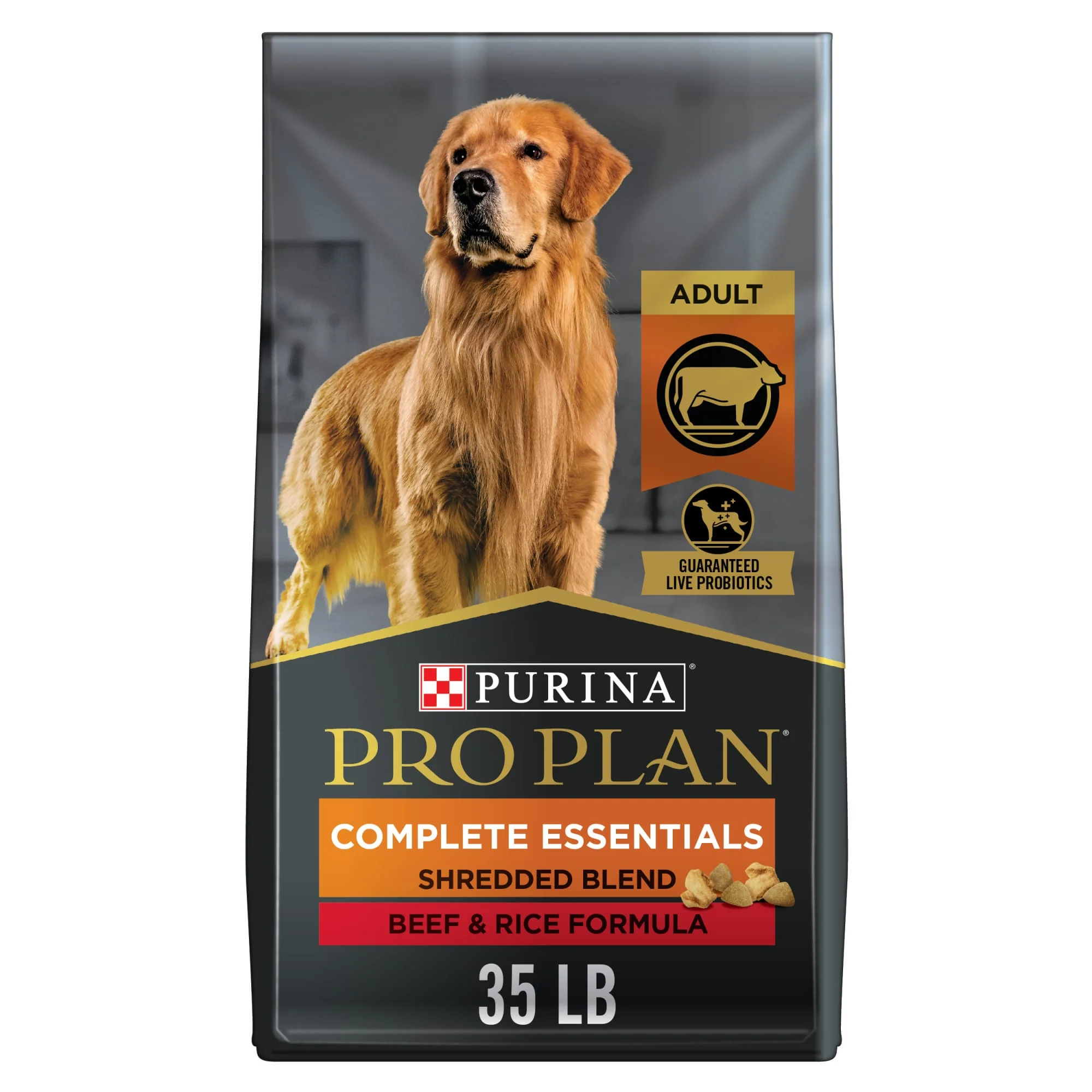 Purina Pro Plan High Protein Dog Food With Probiotics for Dogs, Shredded Blend Beef & Rice Formula, 35 lb. Bag - Image 1