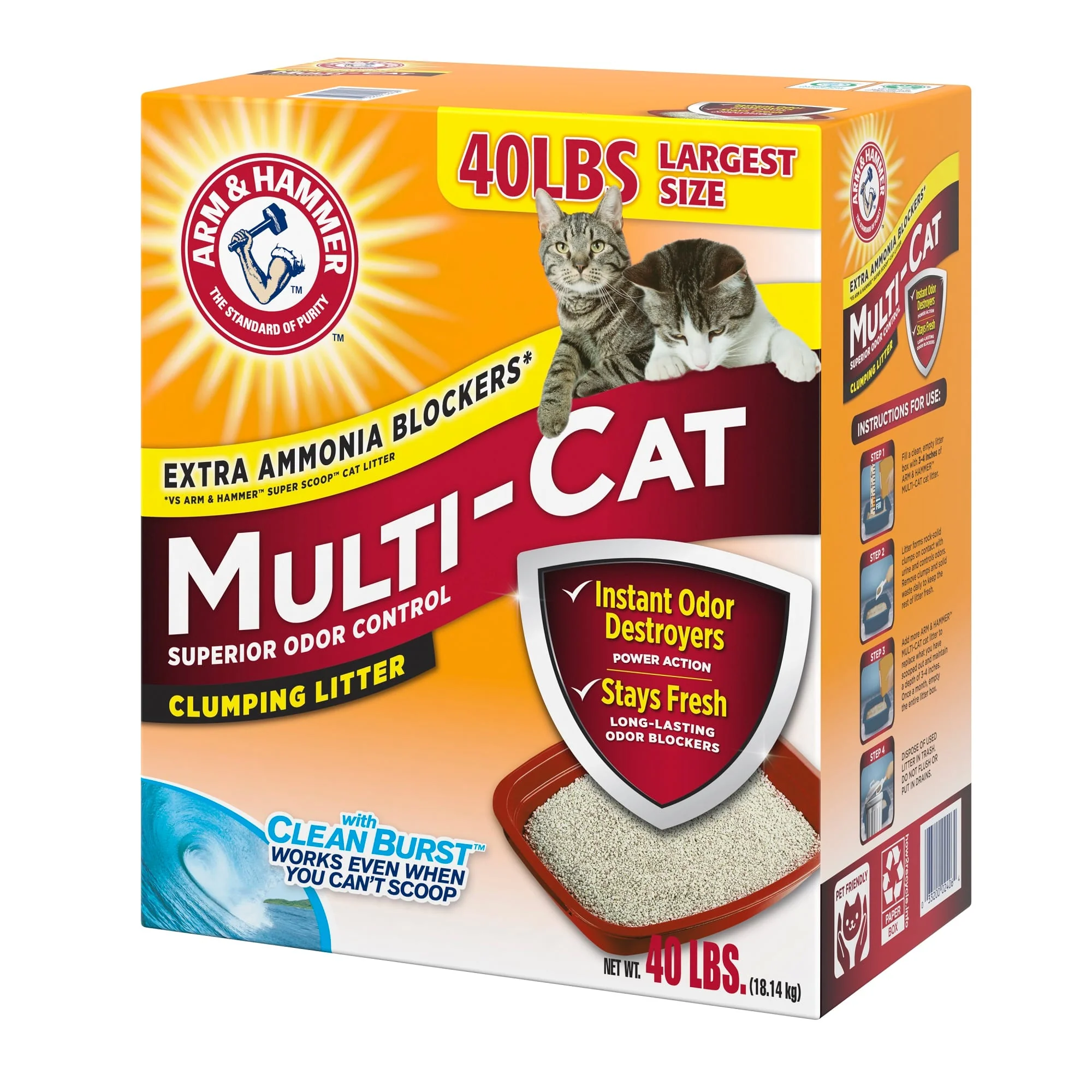 Arm & Hammer Multi-Cat Superior Odor Control with Clean Burst Clumping Cat Litter  40lb - Image 1