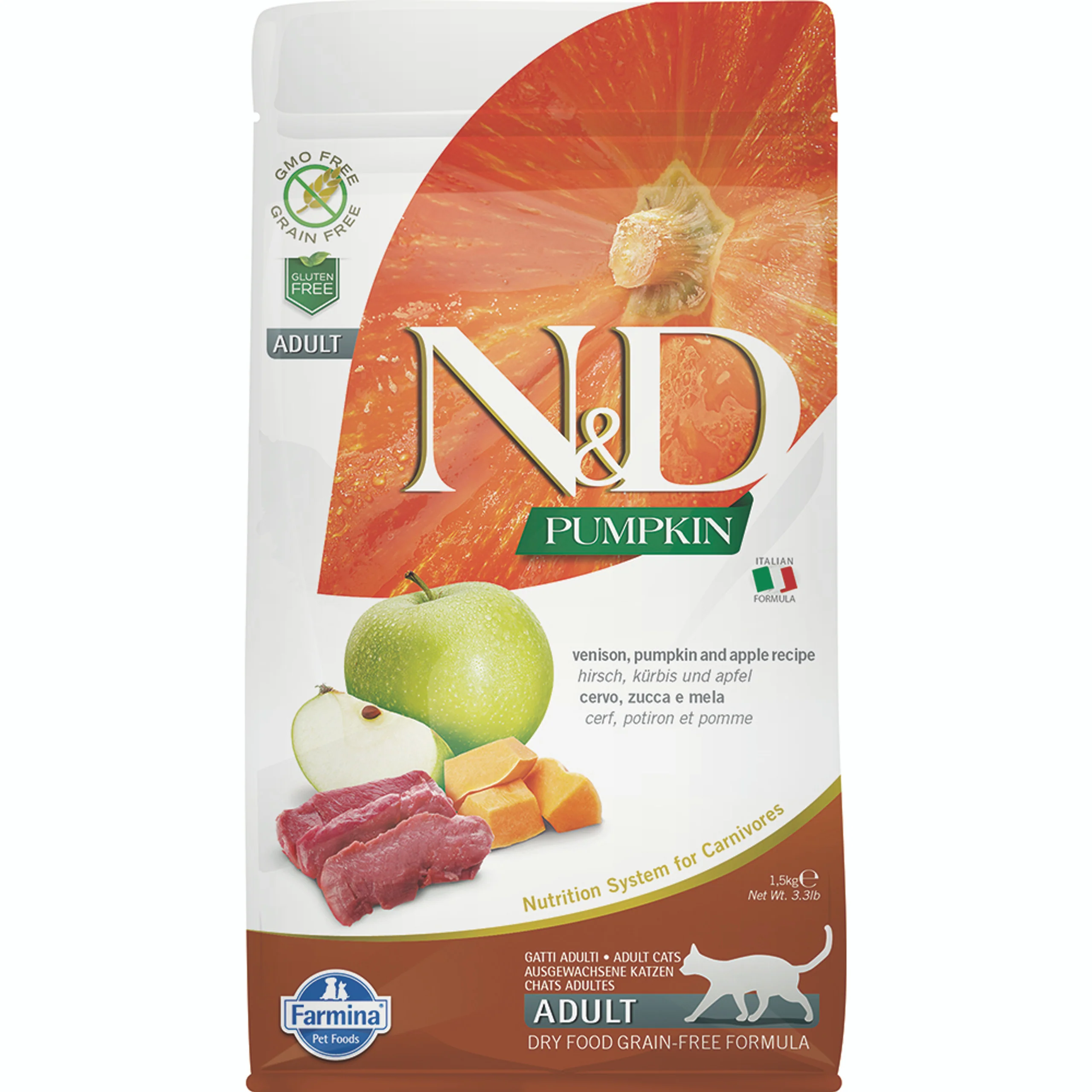Farmina N&D Pumpkin Venison, Pumpkin & Apple Adult Dry Cat Food 3.3lb - Image 1