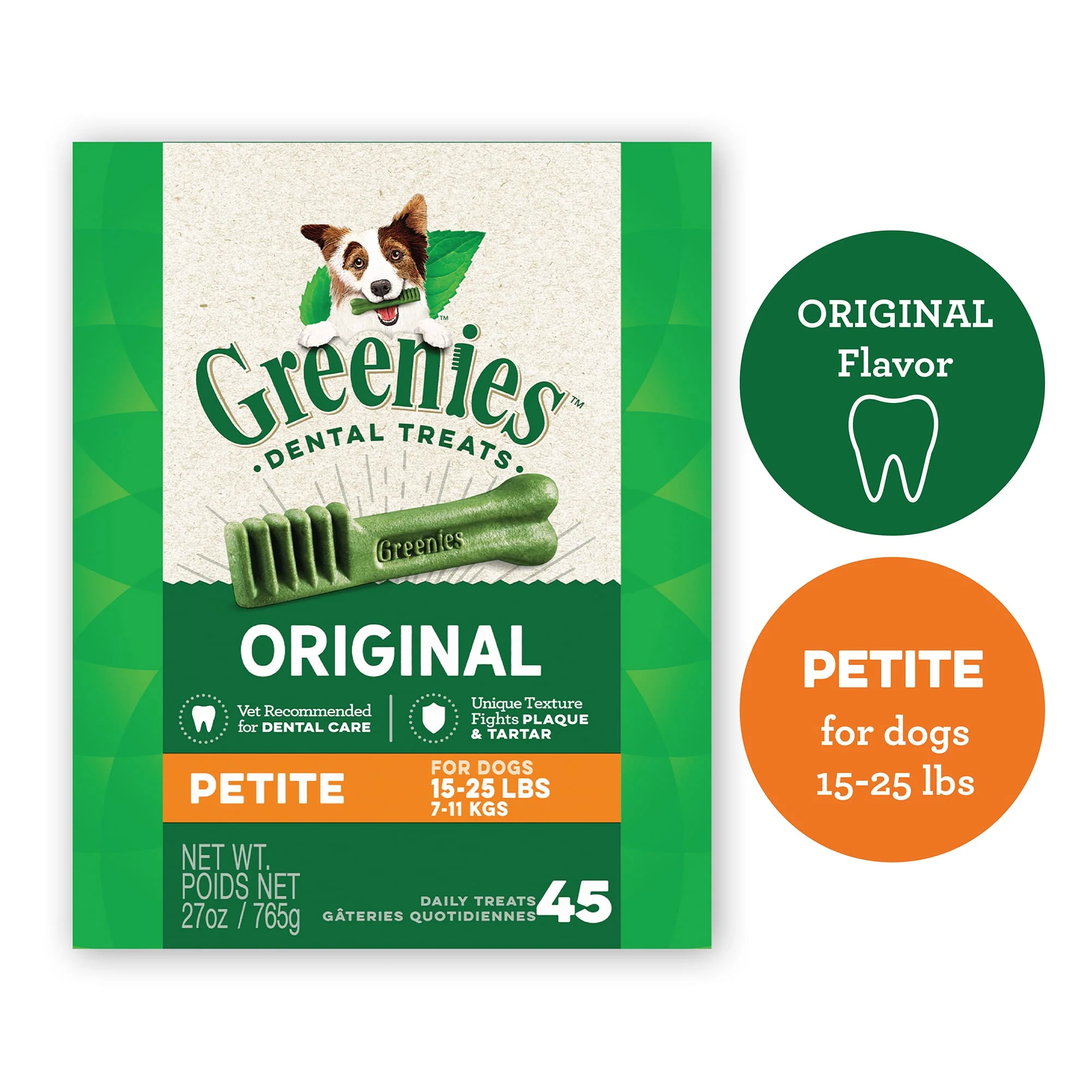 GREENIES Original Petite Natural Dog Dental Care Chews Oral Health Dog Treats  27 oz. Pack (45 Treats) - Image 1